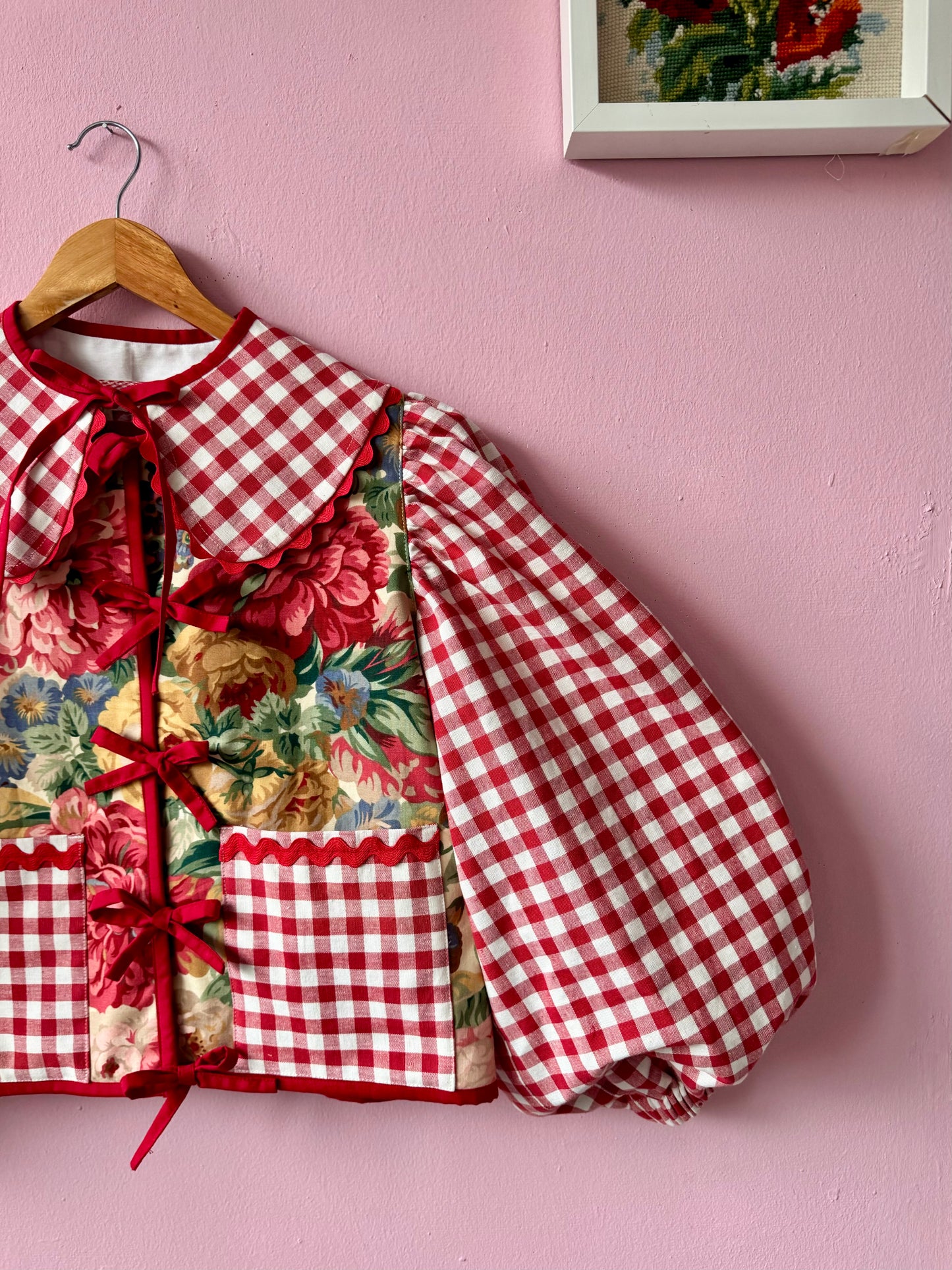 Floral and red gingham jacket