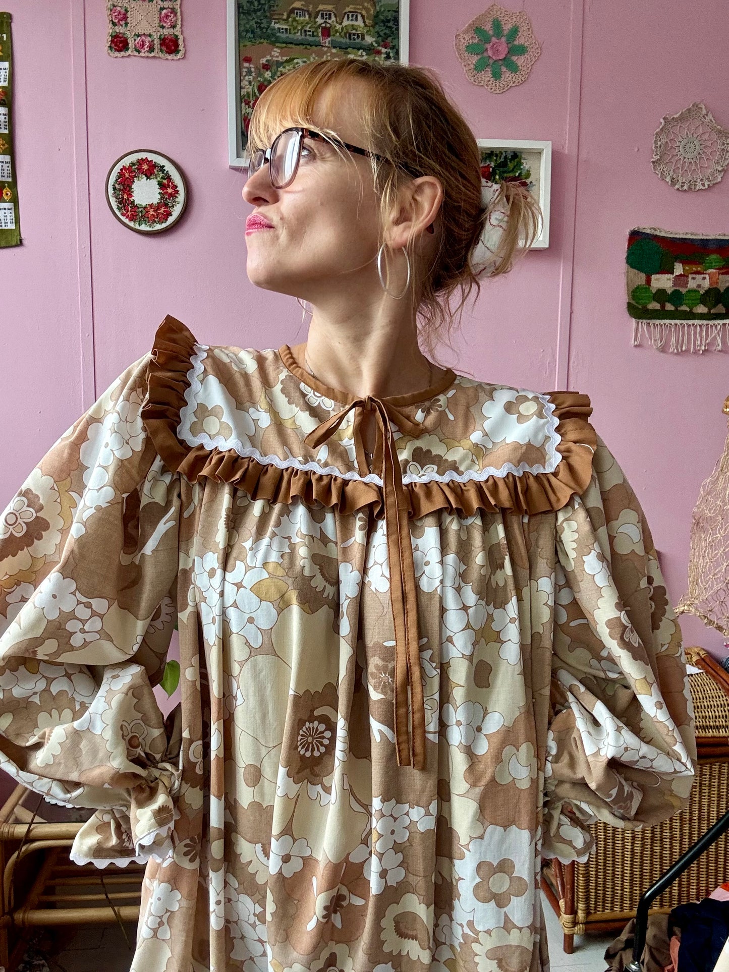 Brown floral maxi with long sleeves