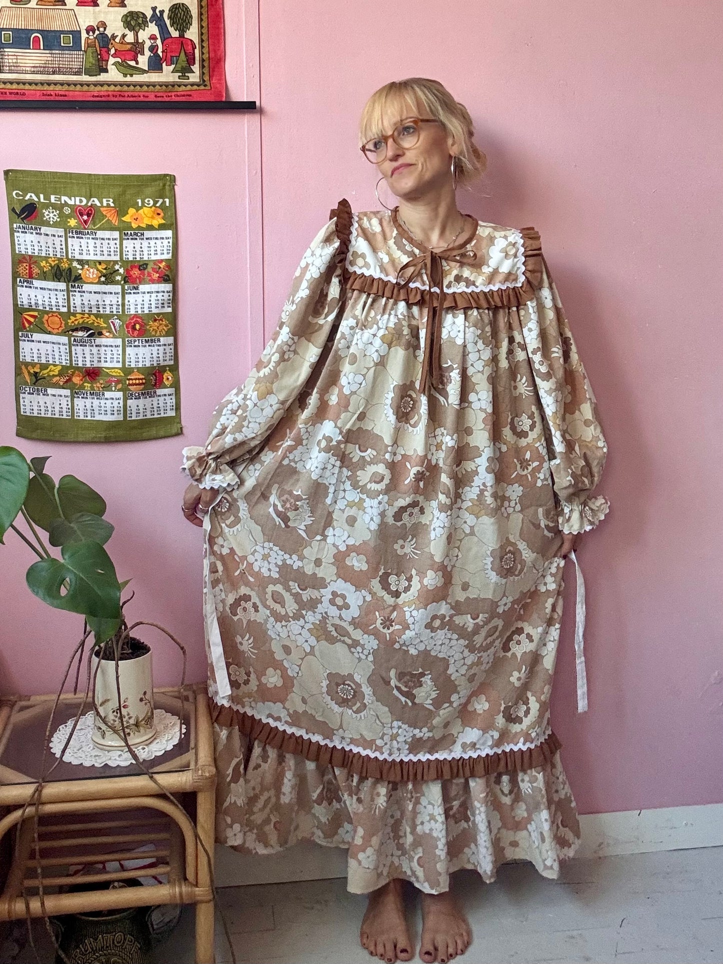 Brown floral maxi with long sleeves