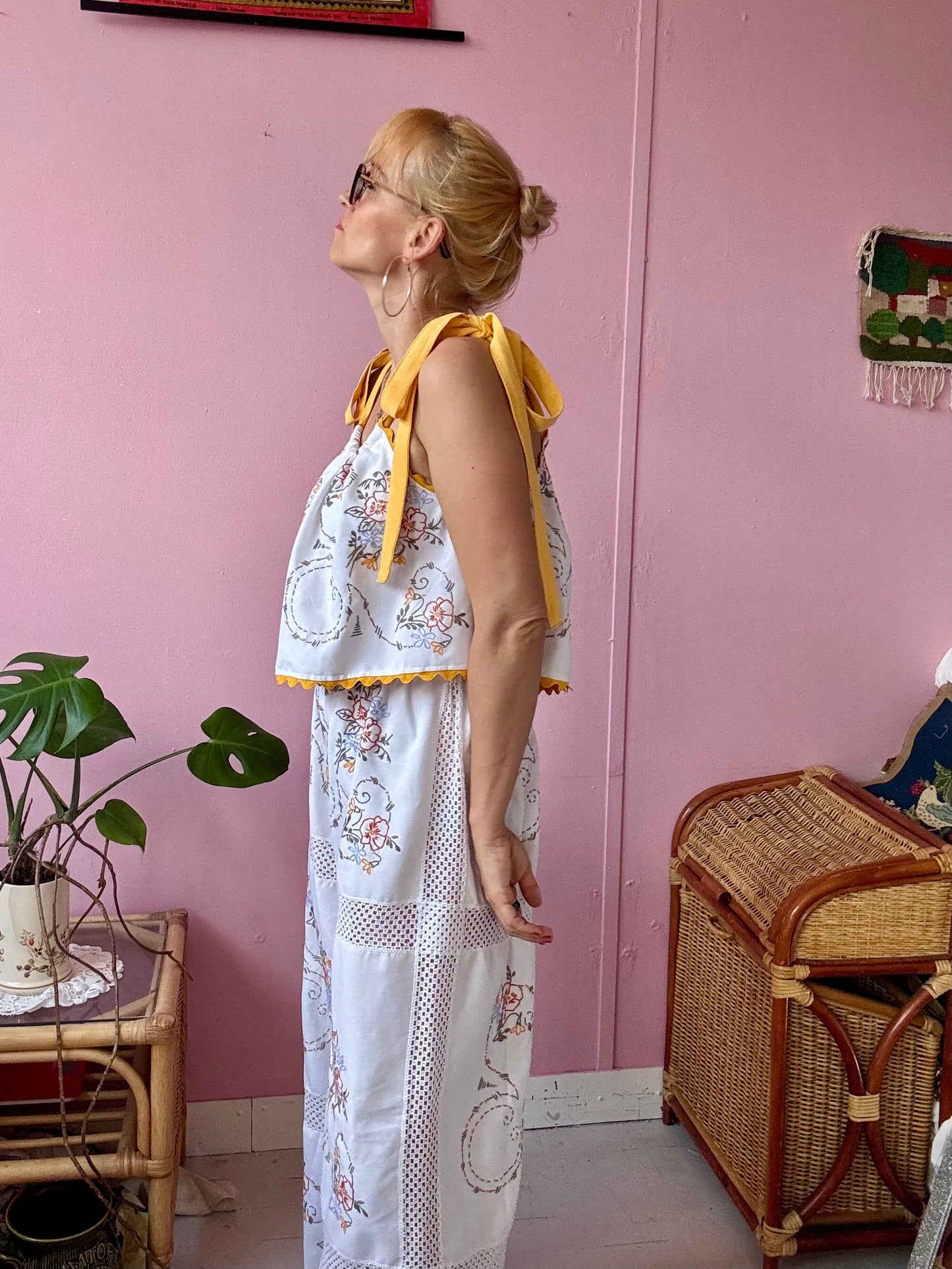 Trousers set with yellow straps and ric rac