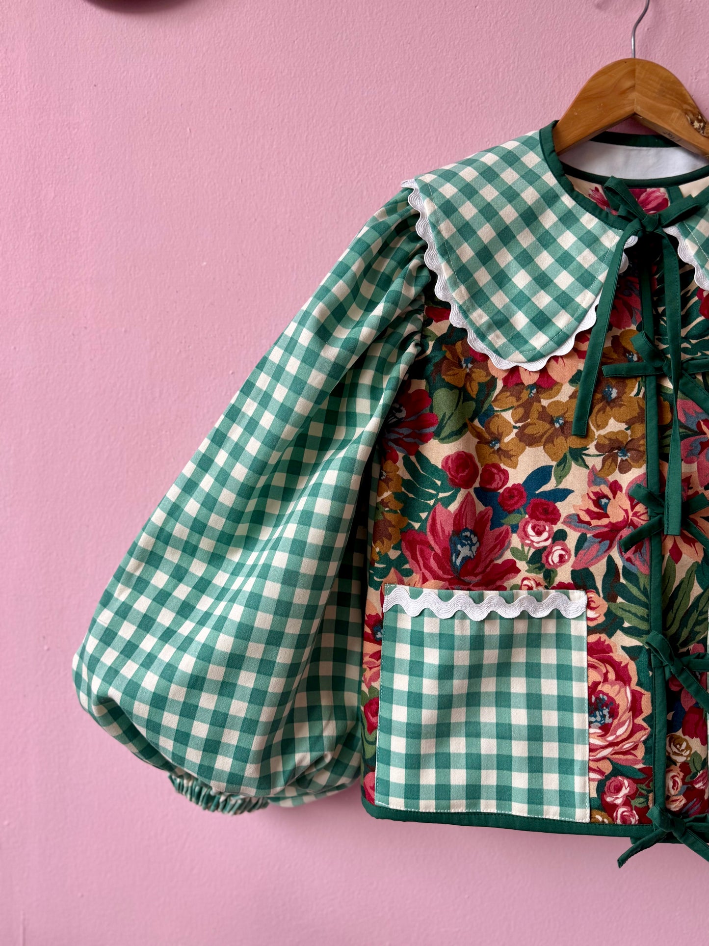 Floral and green gingham jacket