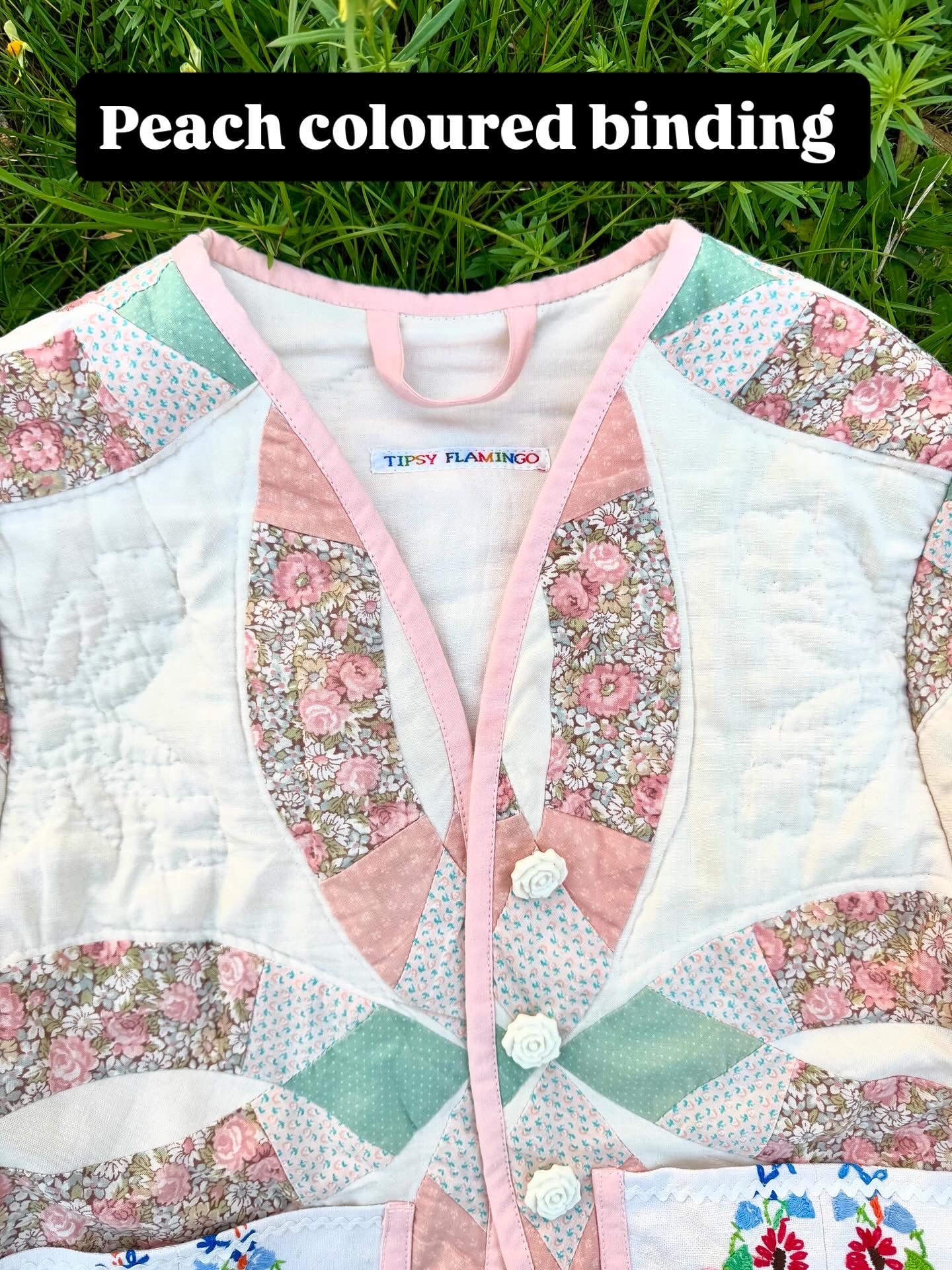 Patchwork jacket with floral pockets