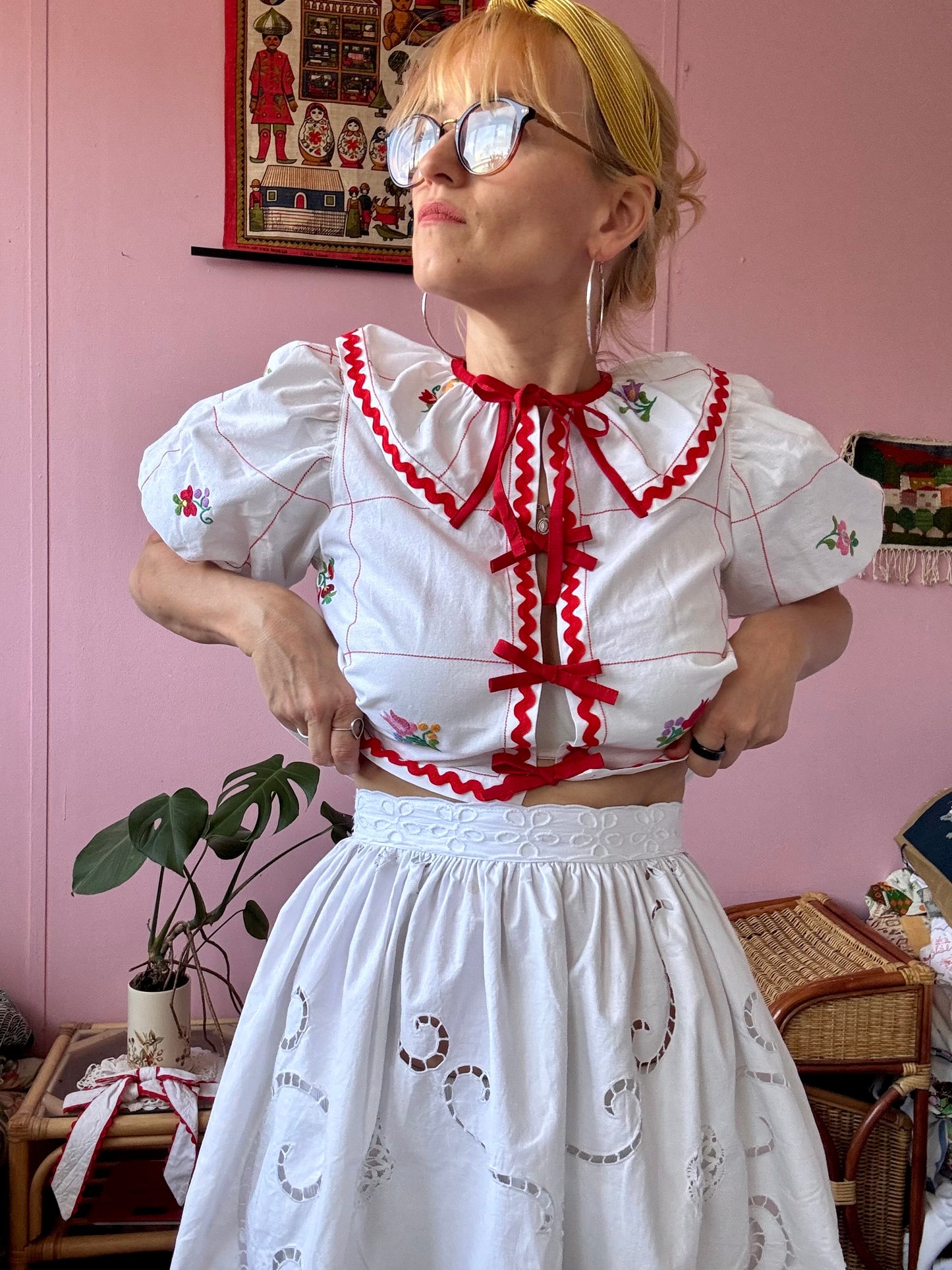 White skirt with cut out hand embroidery