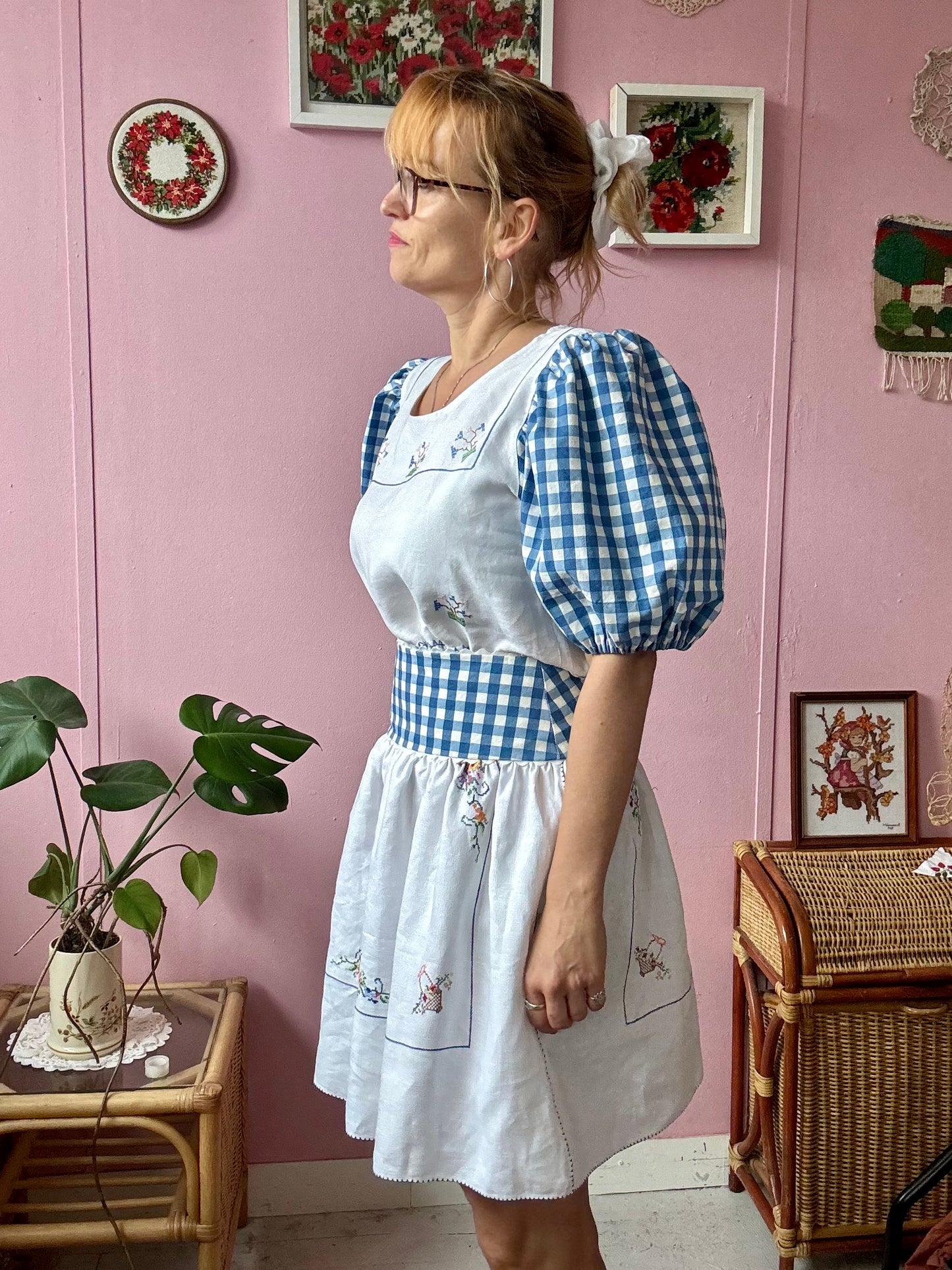 Embroidery and gingham skirt