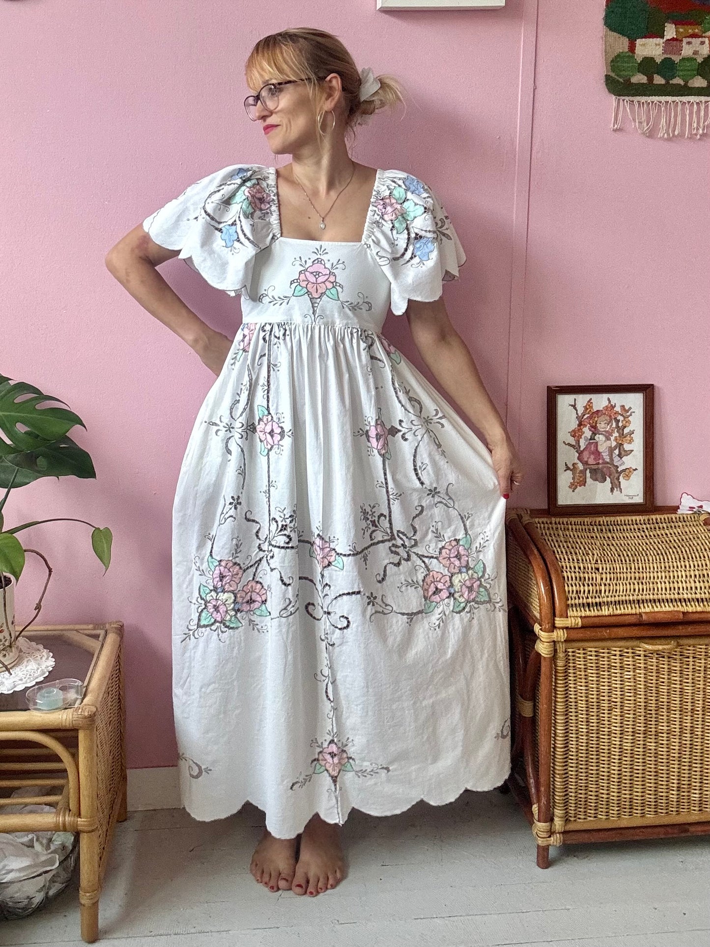 Ivory maxi dress with floral embroidery