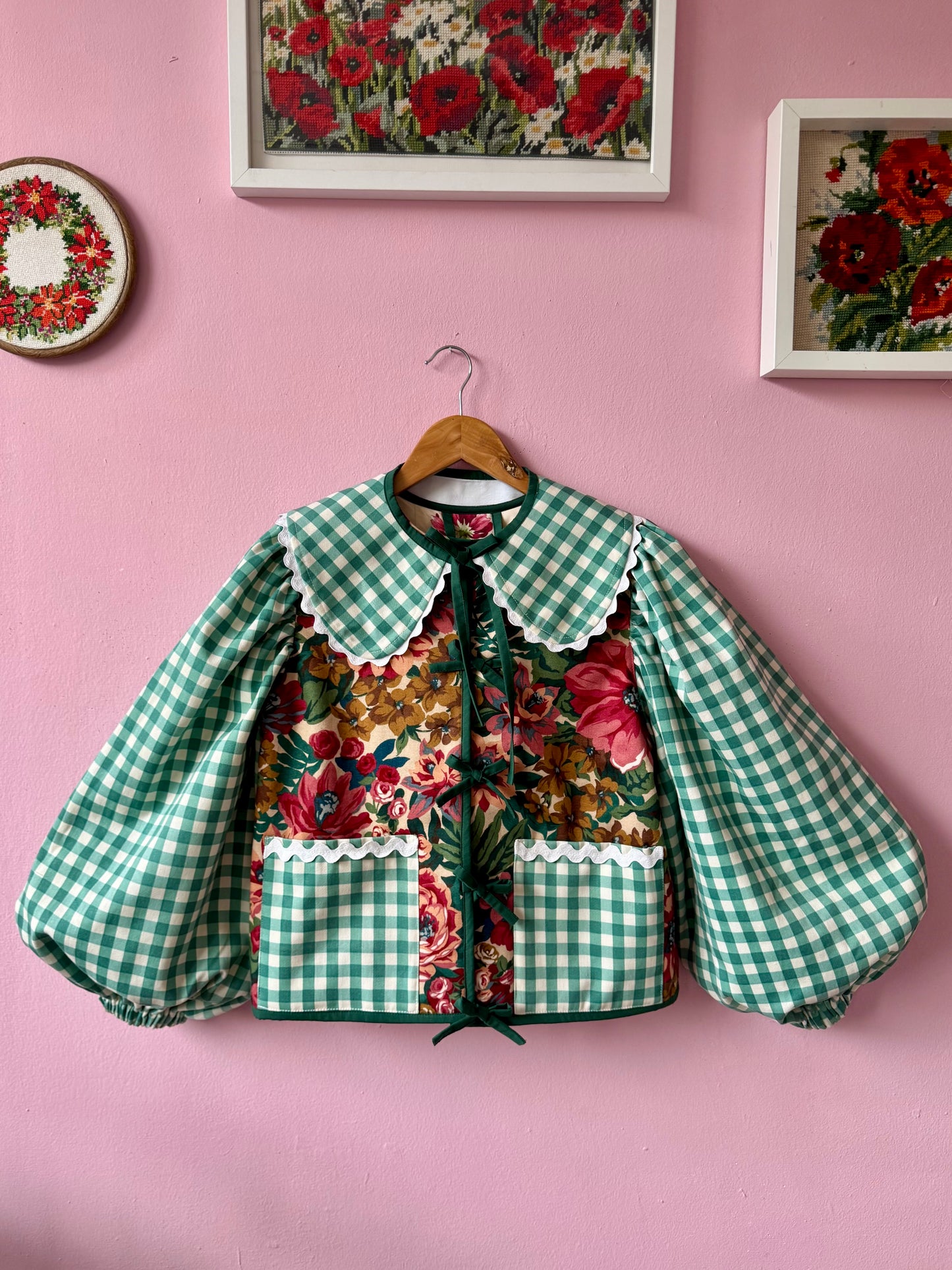 Floral and green gingham jacket