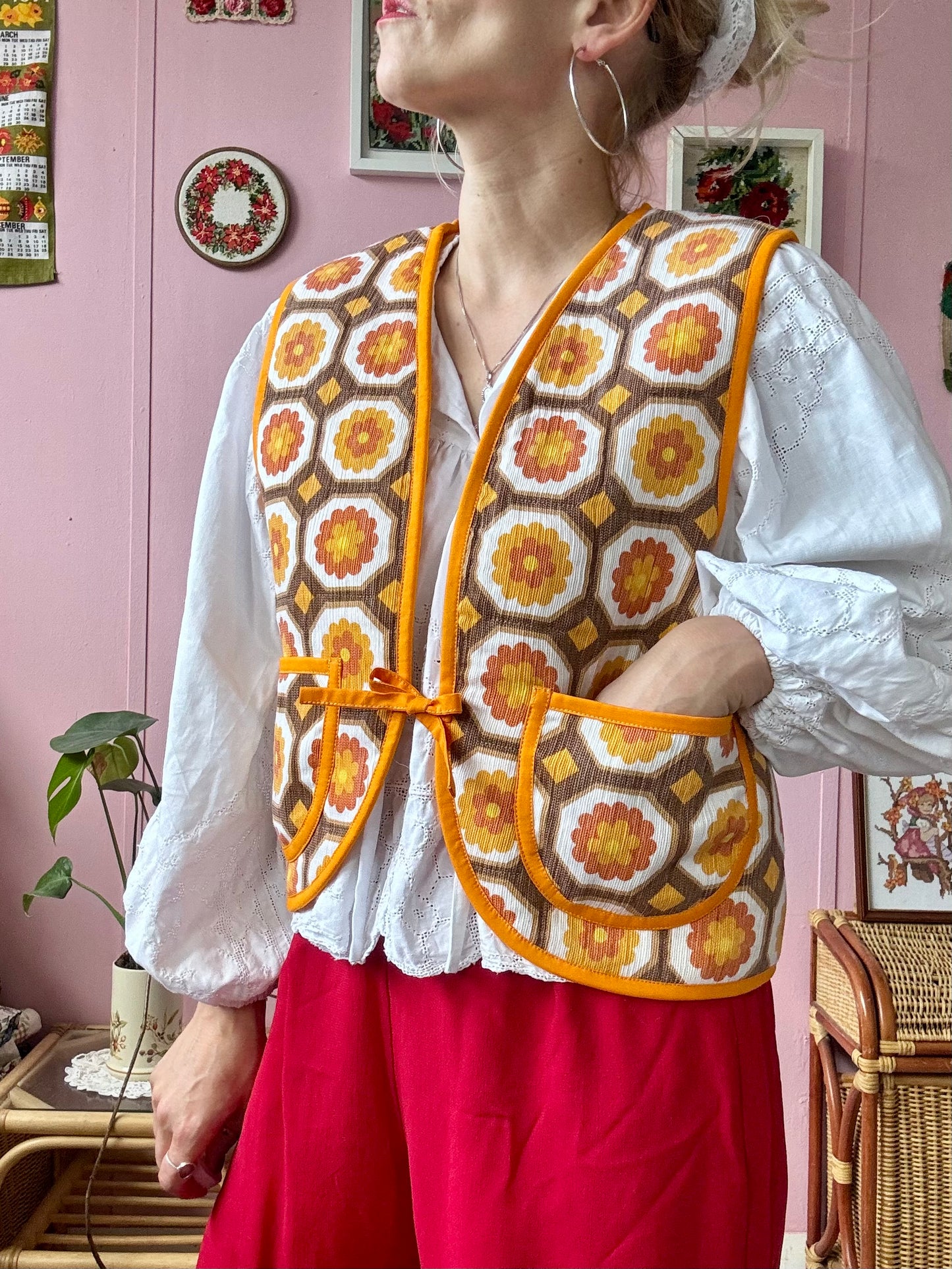 Yellow/orange vintage floral vest