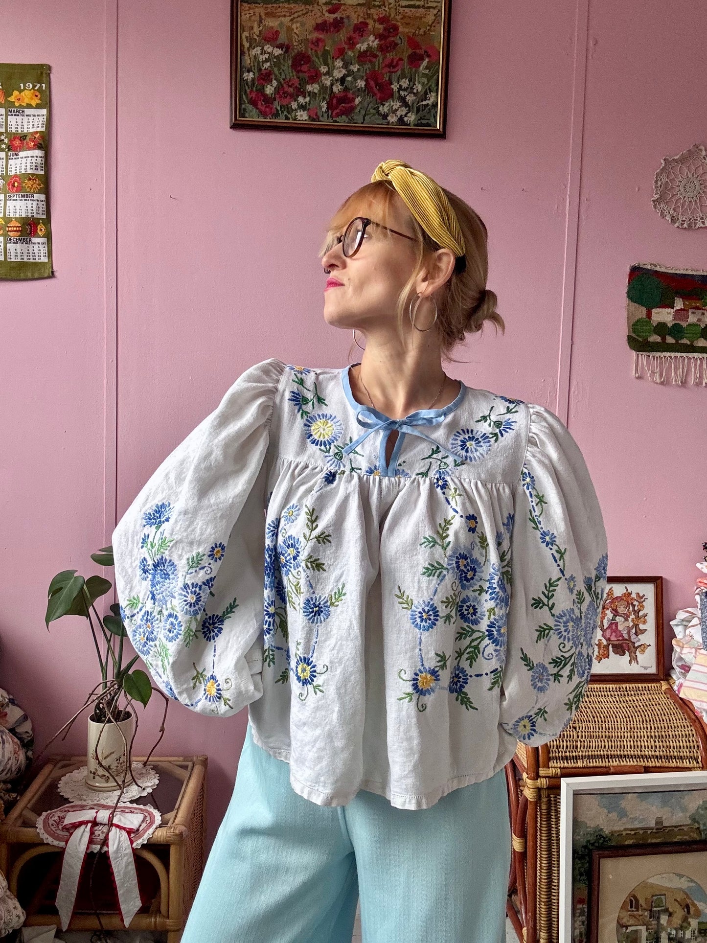 Blue floral blouse
