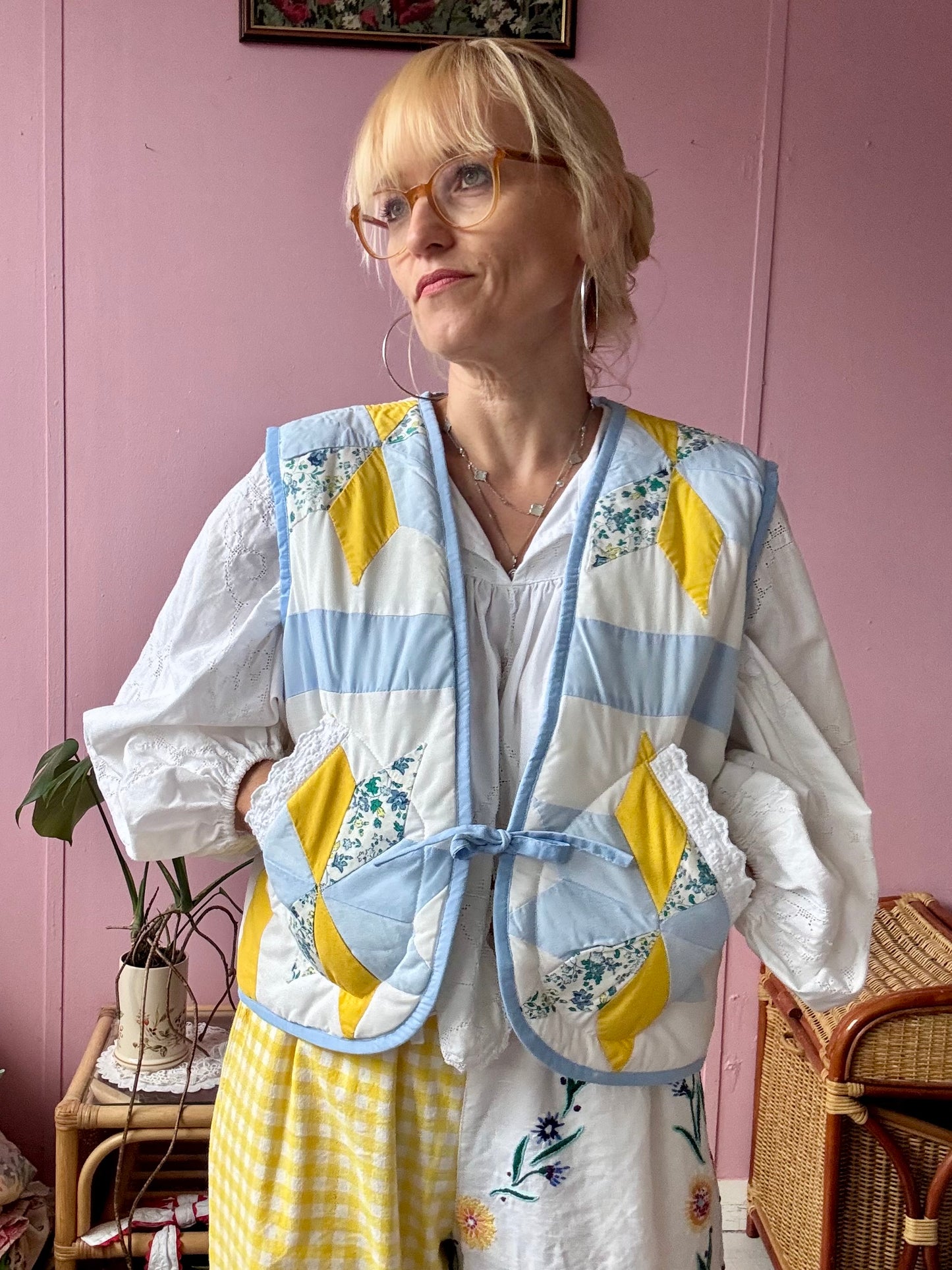 Blue/yellow patchwork vest