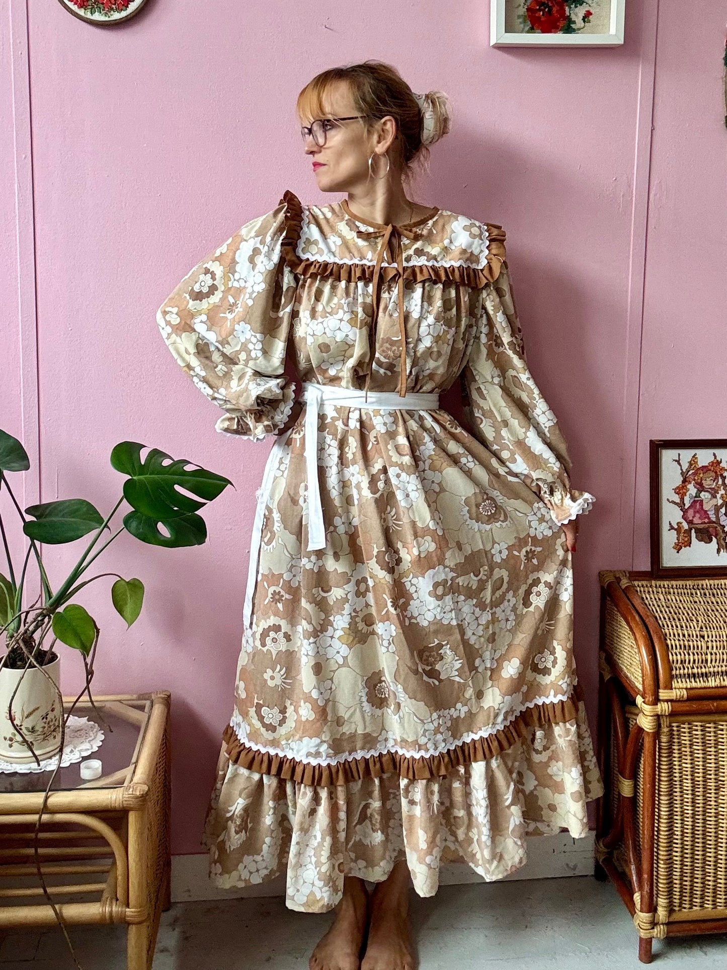 Brown floral maxi with long sleeves