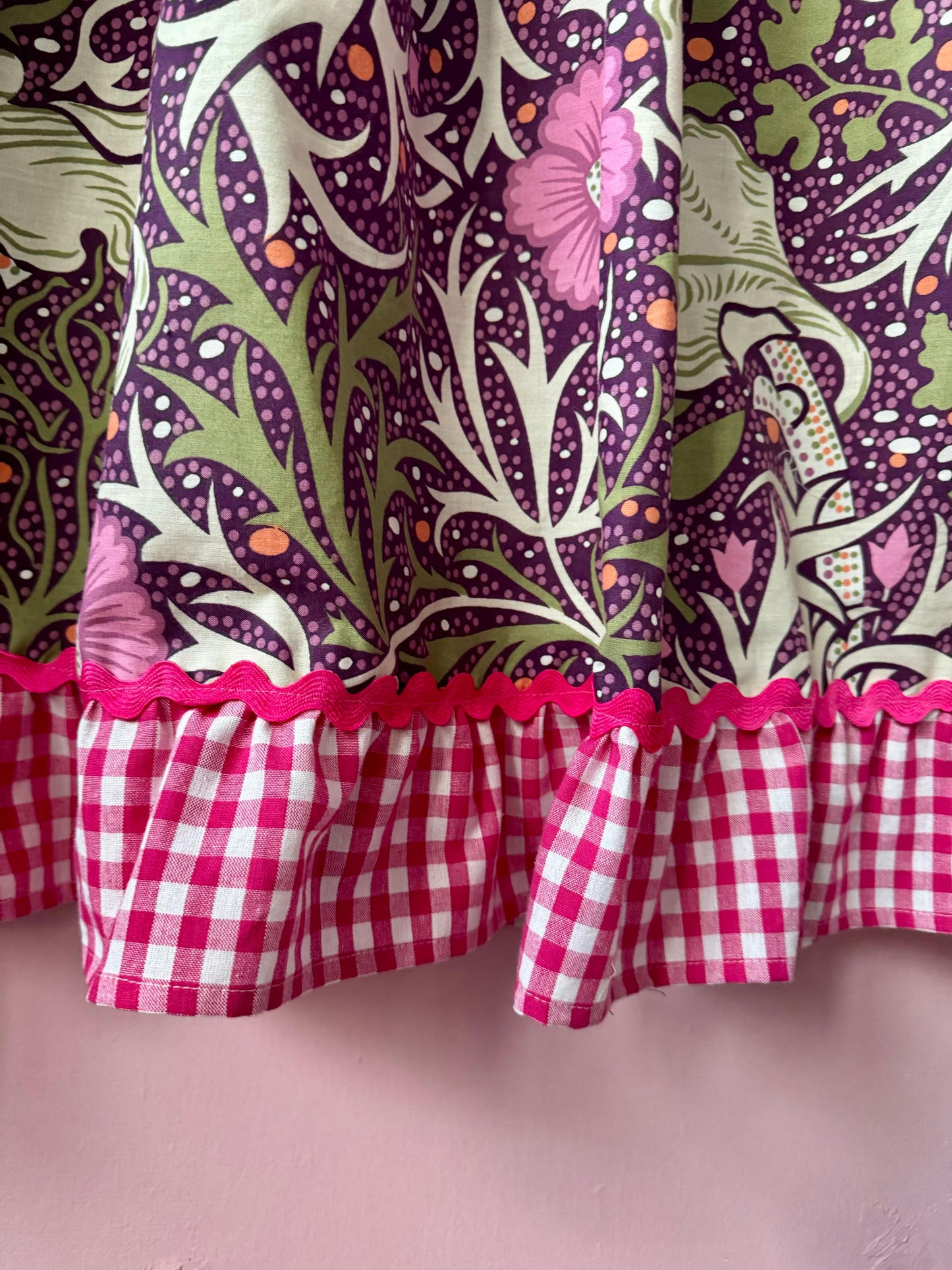 William Morris and cerise gingham dress