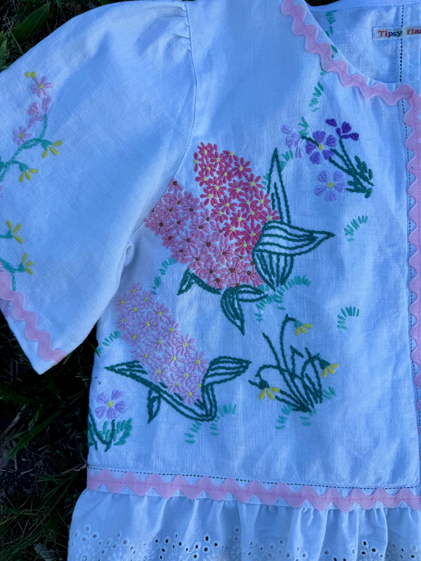 Floral blouse with pink ric rac