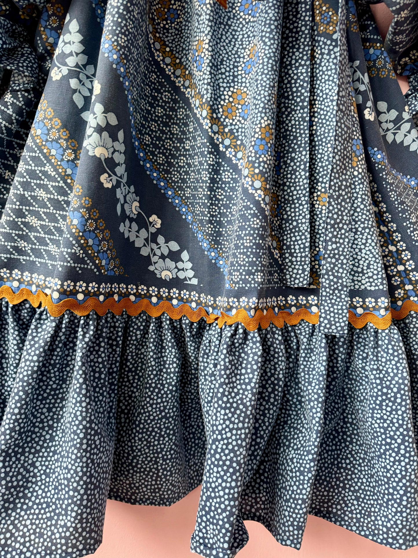 Blue and brown dress with long sleeves