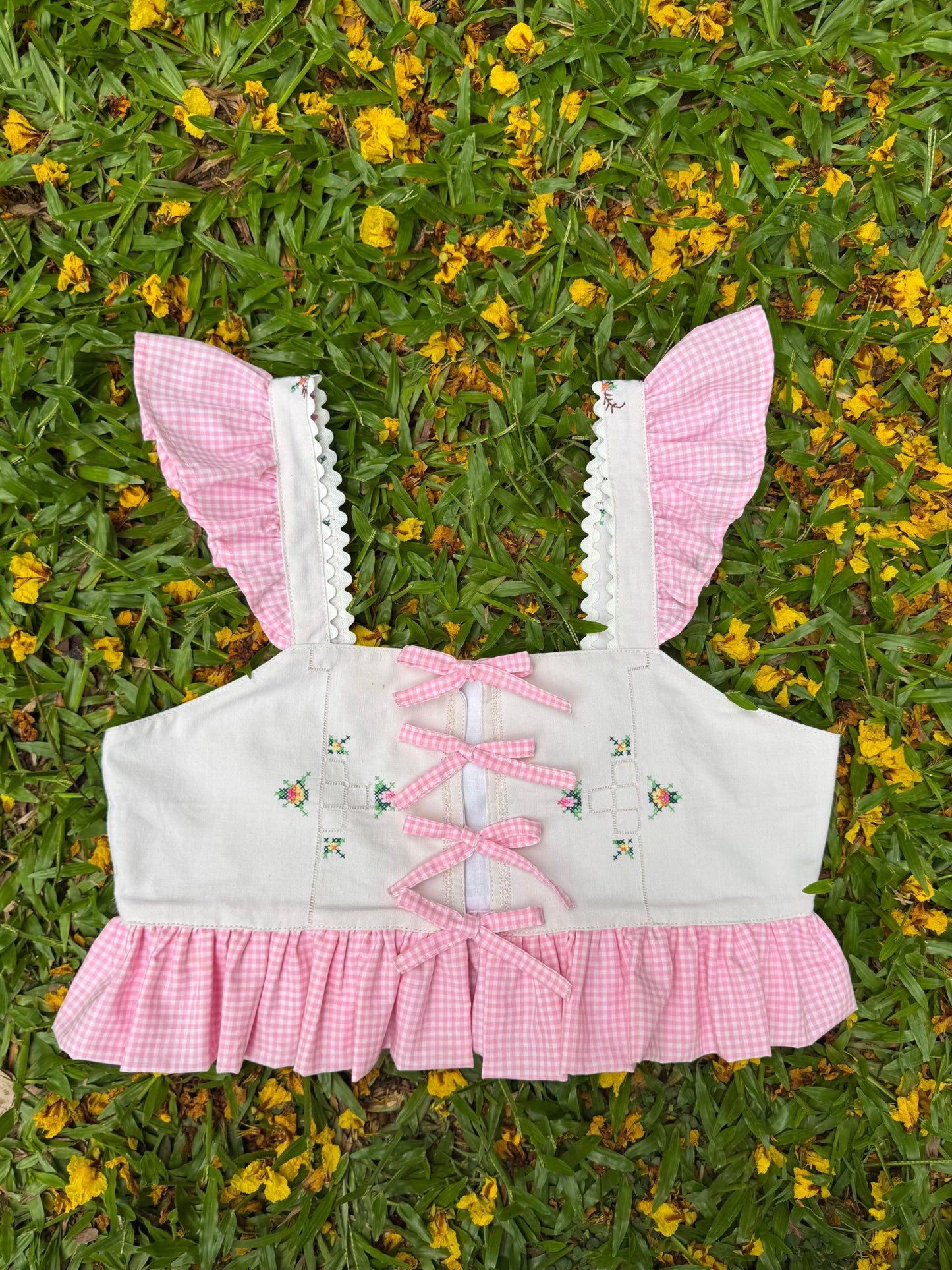 Embroidery and pink gingham set