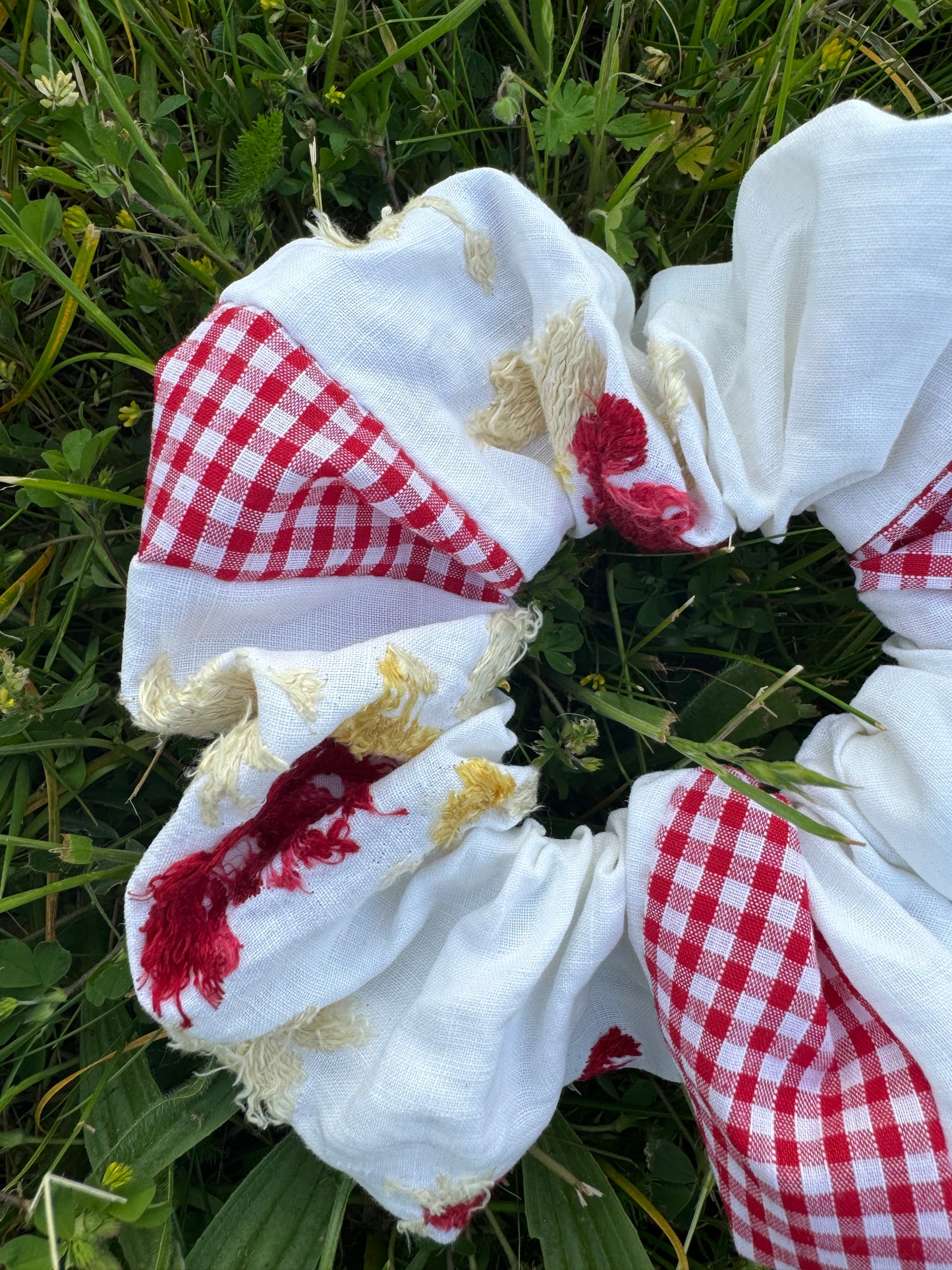 Embroidery and gingham scrunchie