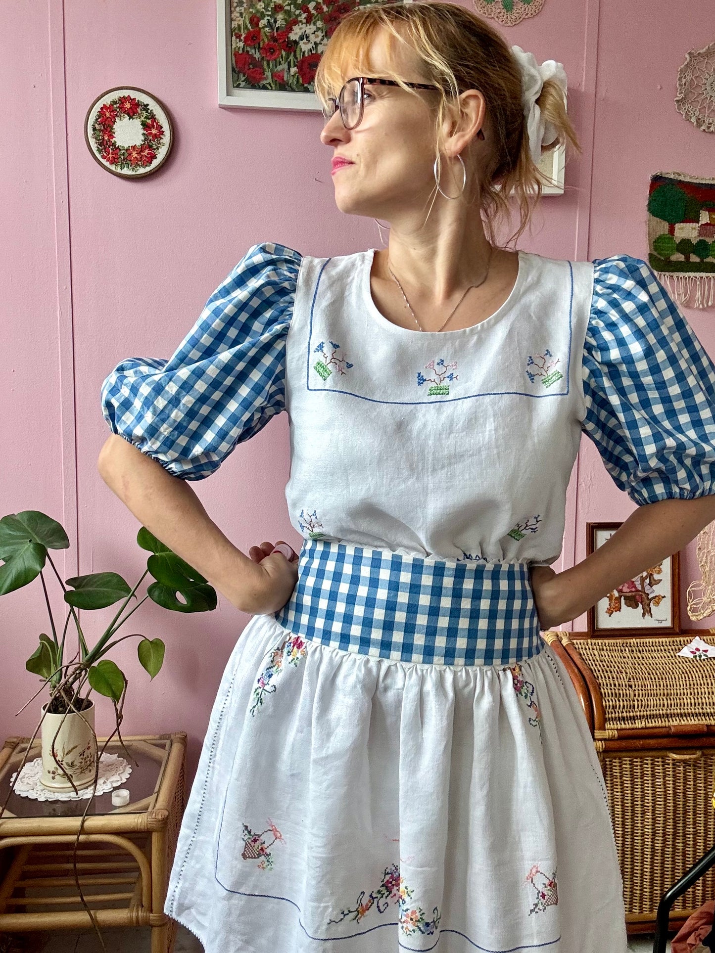 Embroidery and gingham skirt