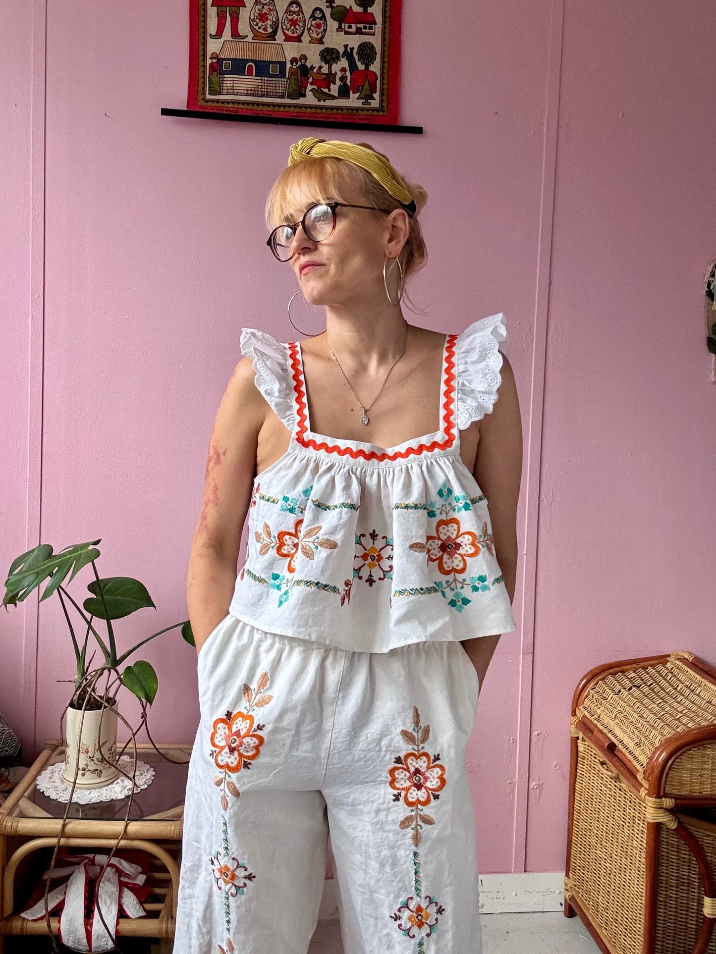 Trousers twin set with orange ric rac