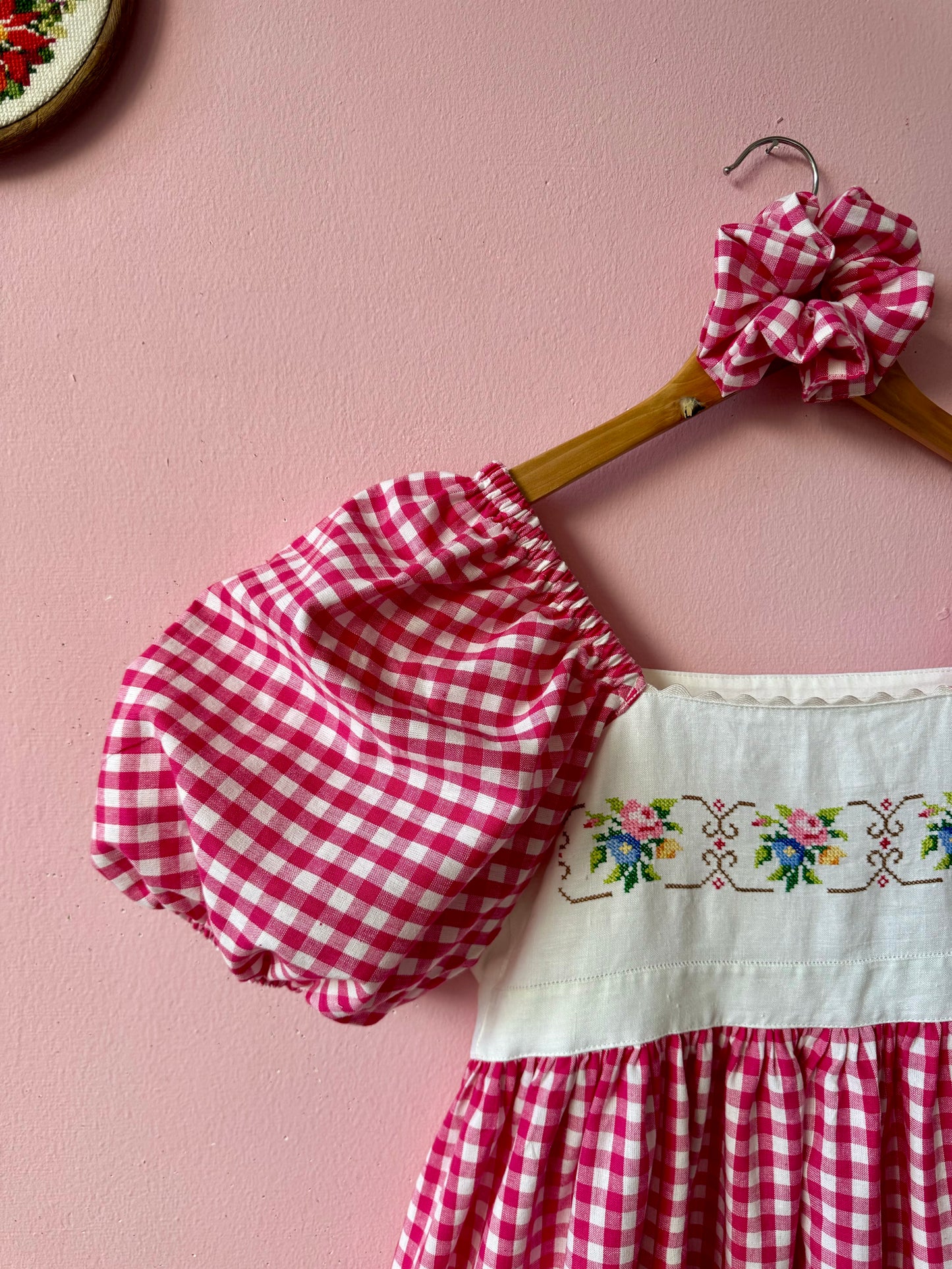 Pink gingham and embroidery dress