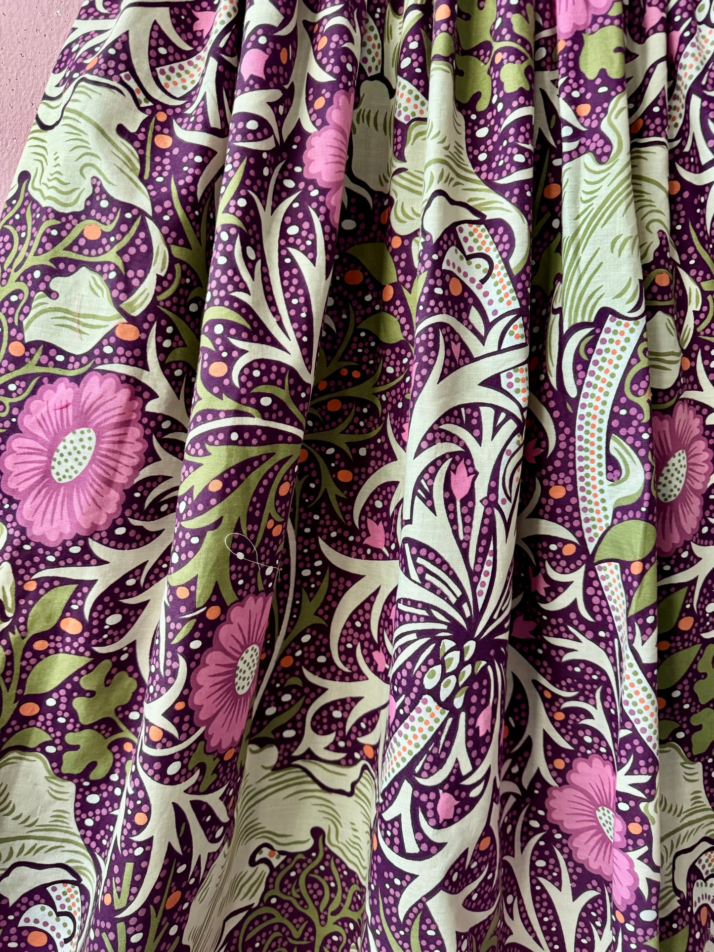 William Morris and cerise gingham dress