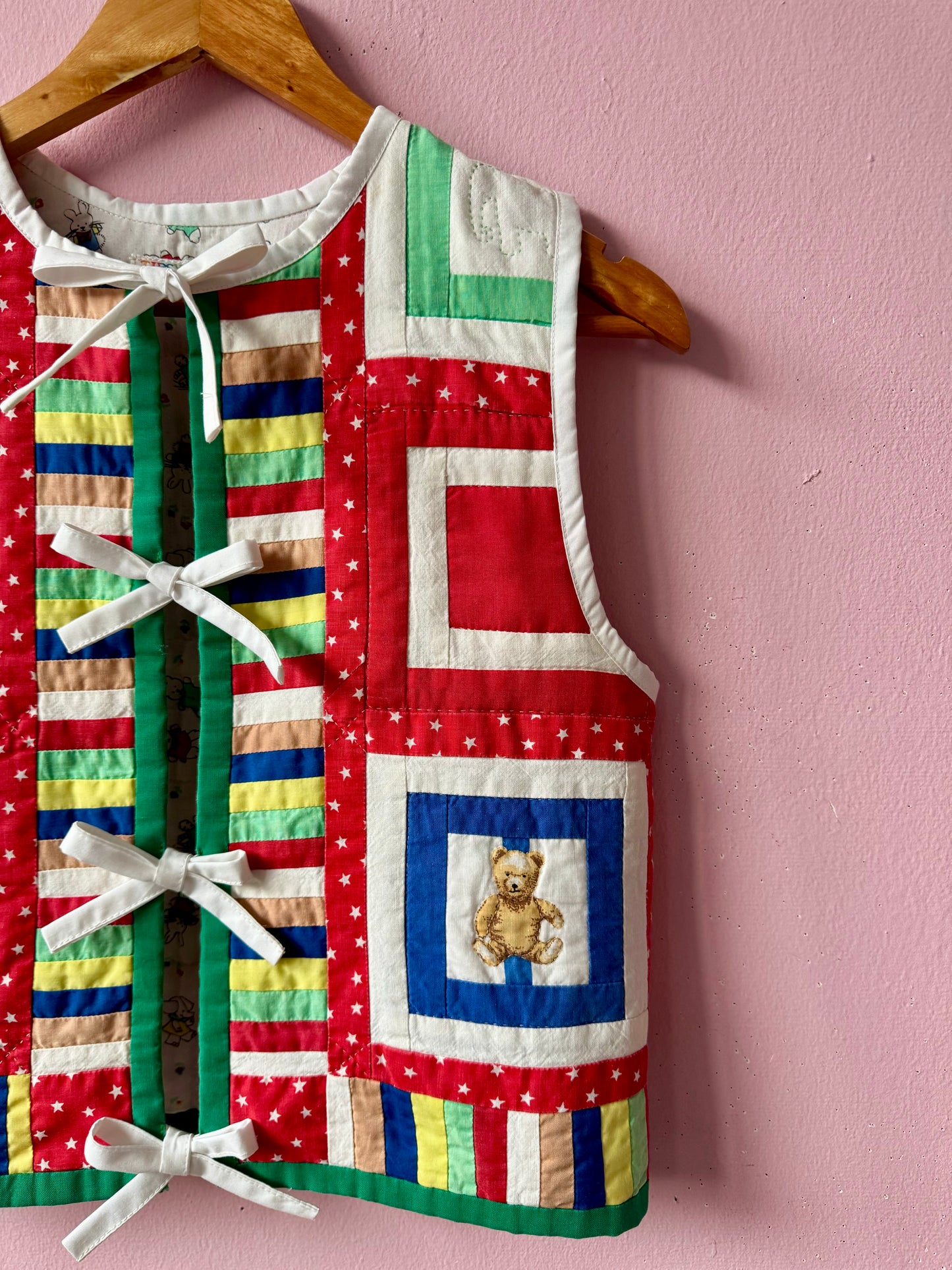 Patchwork vest with bears