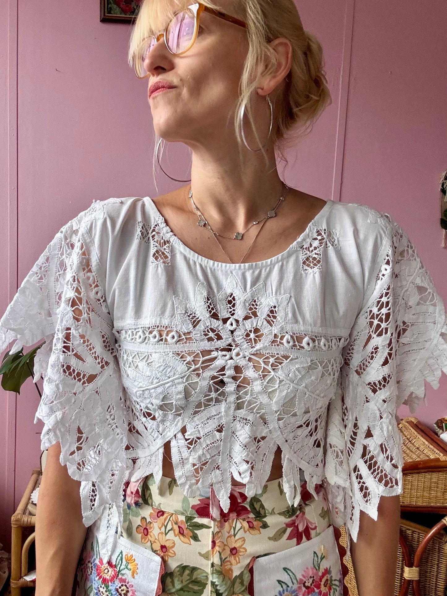 Ivory lace/cotton basic top