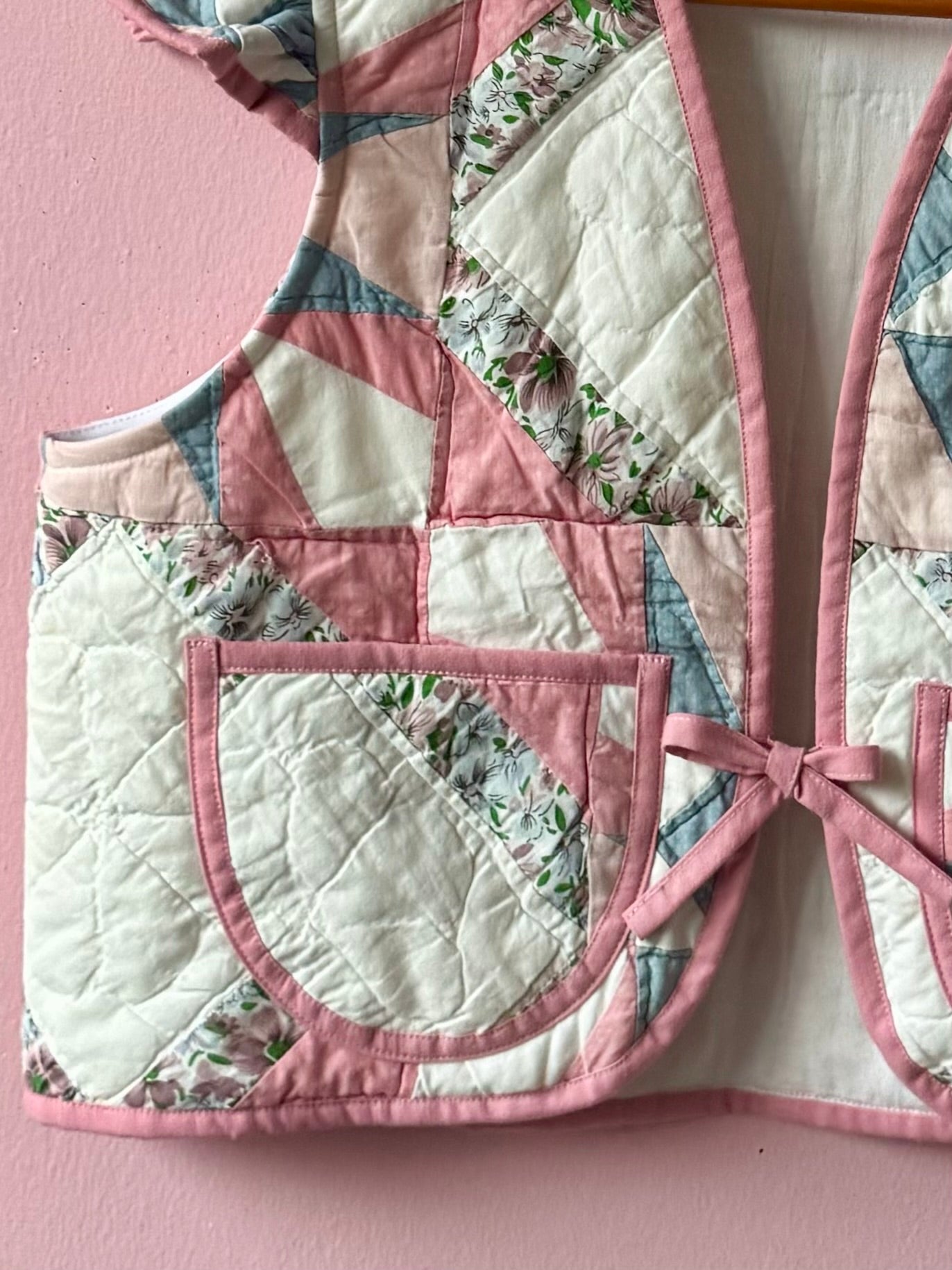Pink/blue patchwork vest with sleeves
