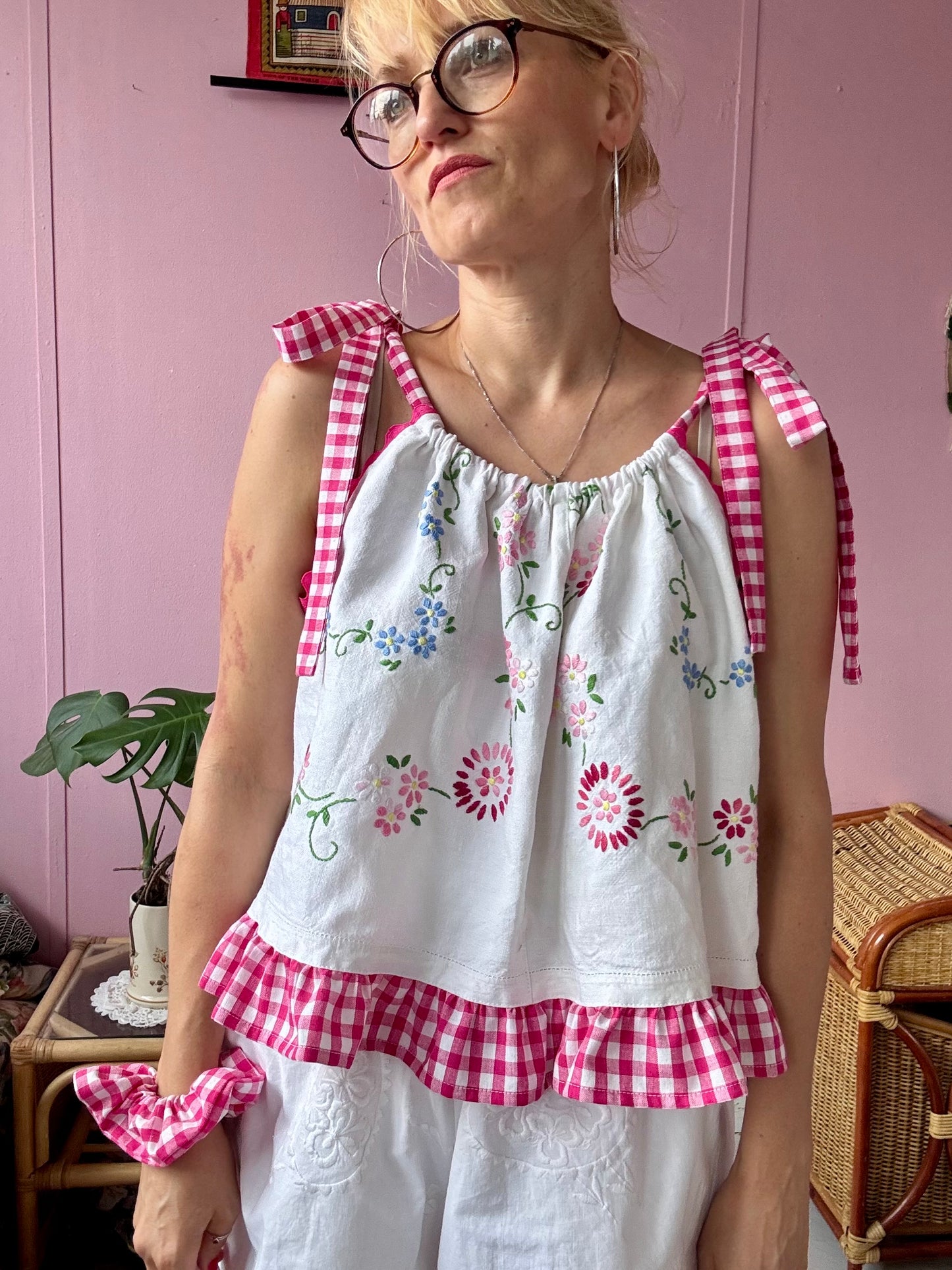 Floral and gingham top