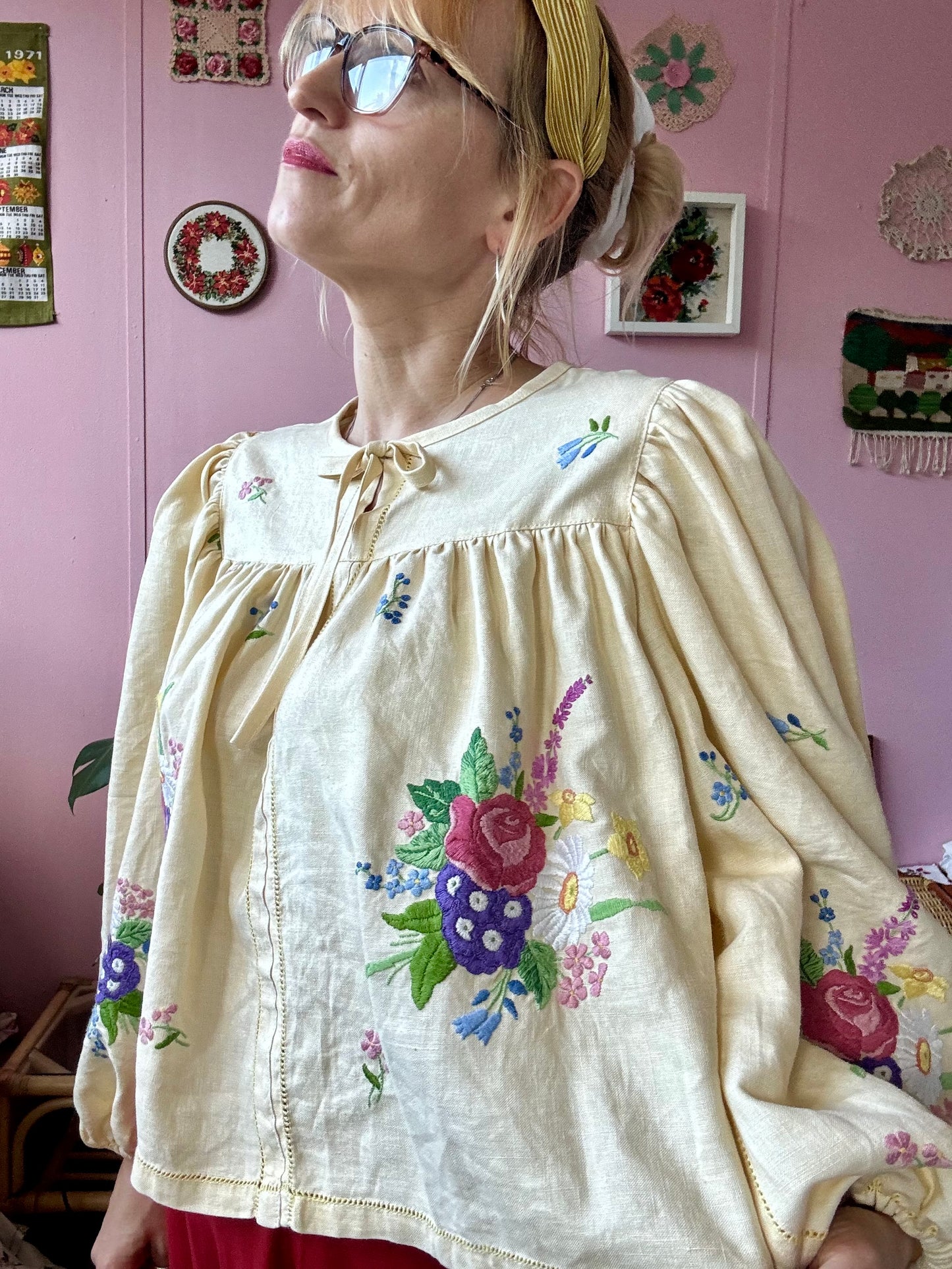 Yellow blouse with floral embroidery