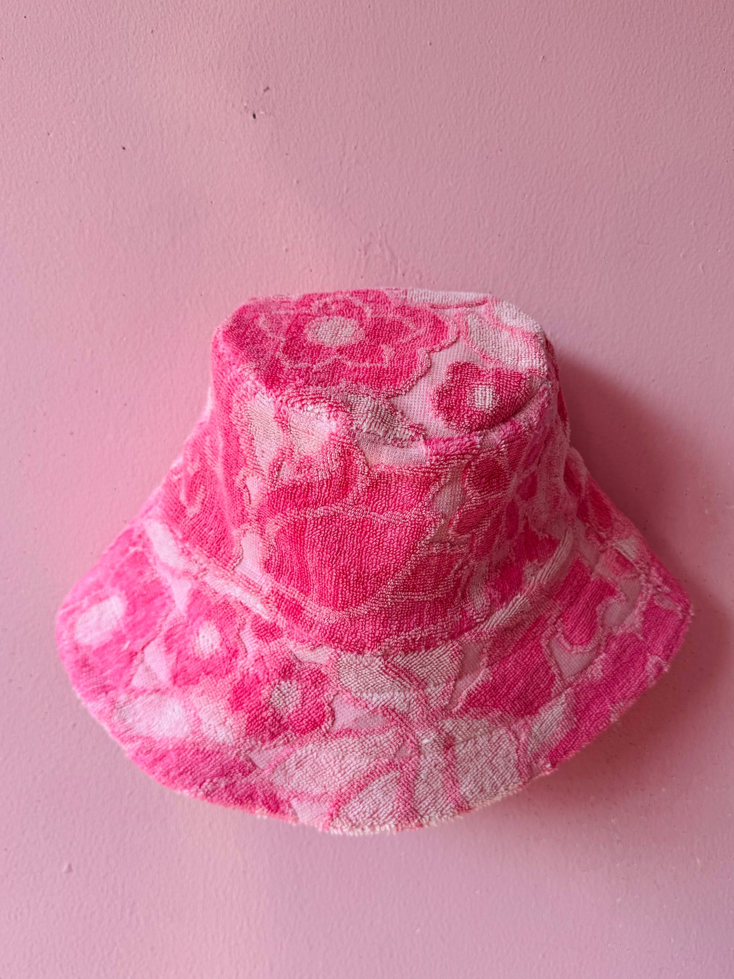 Pink towel floral bucket hat