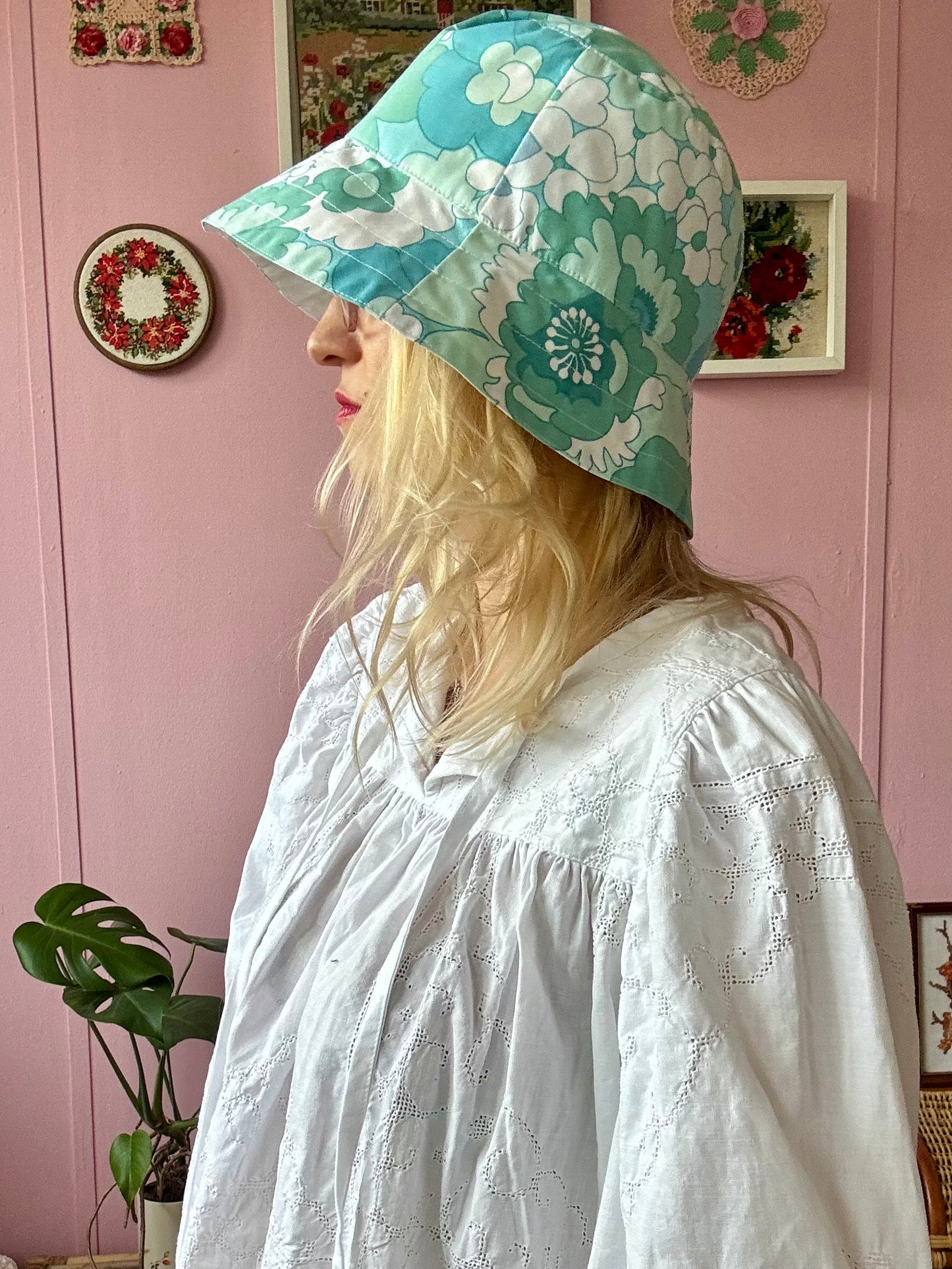 Green and blue floral bucket hat