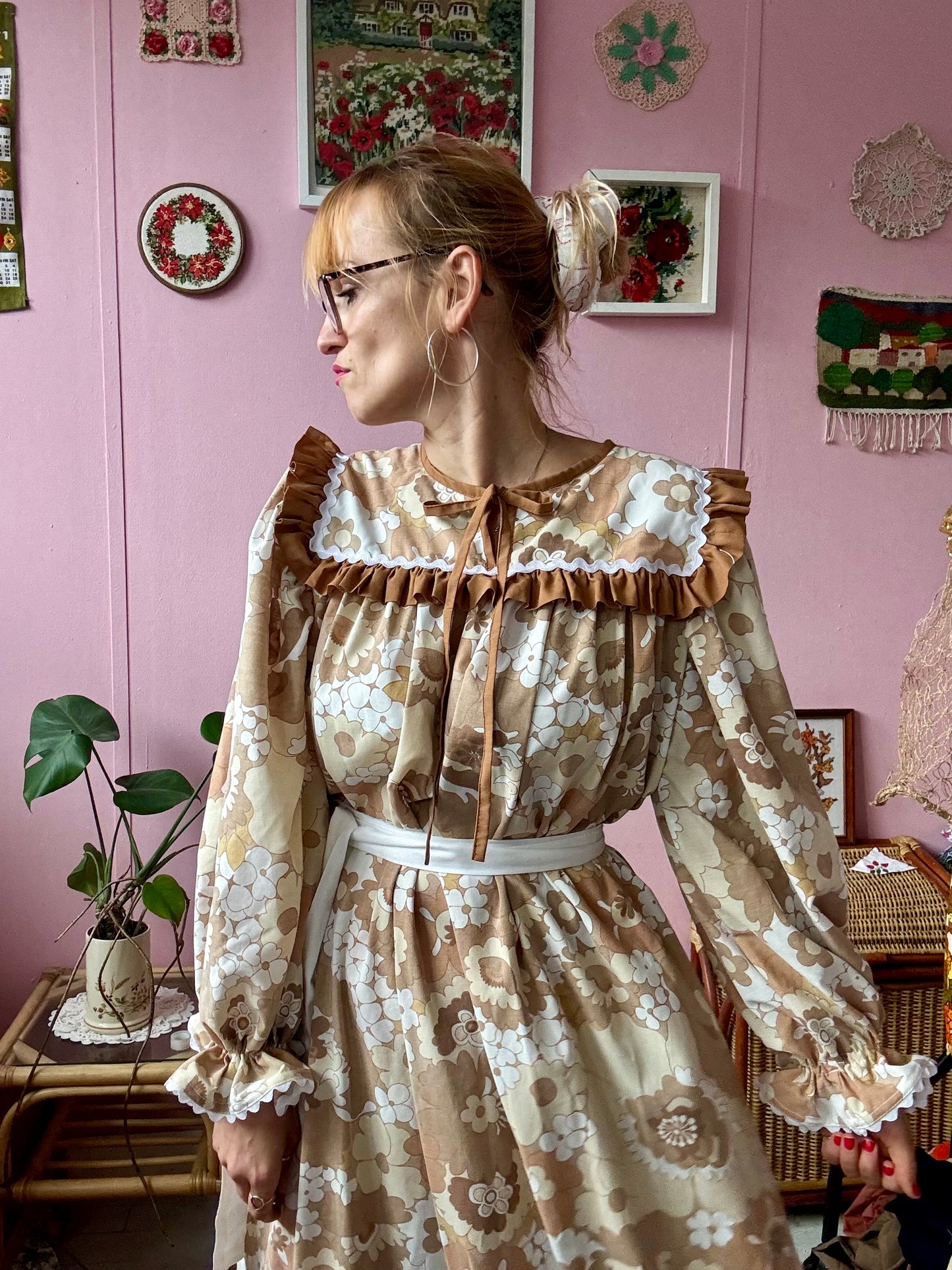 Brown floral maxi with long sleeves