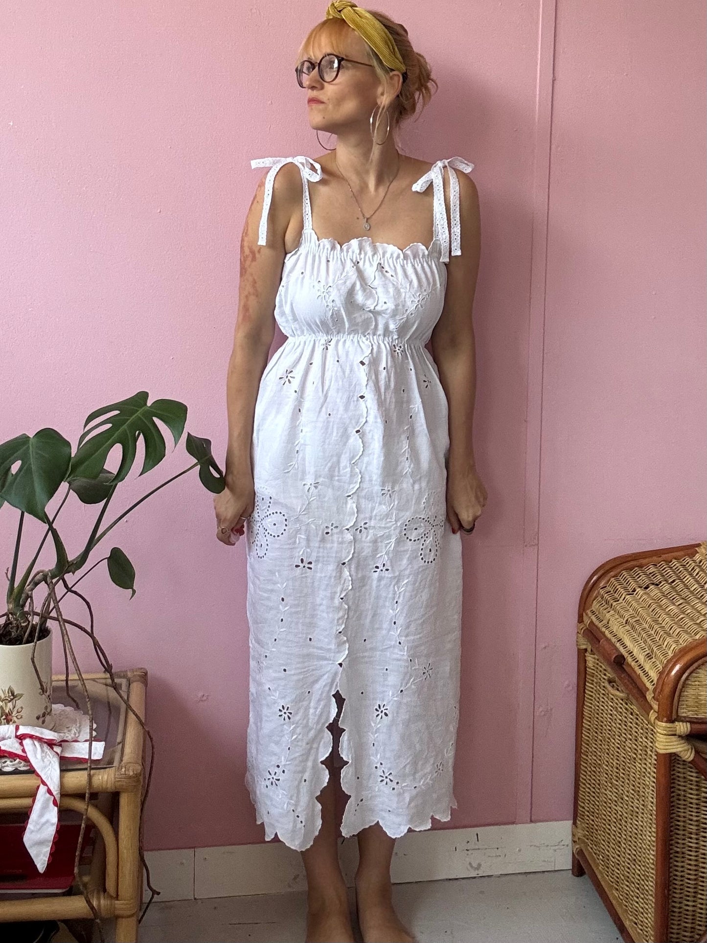 White midi dress with embroidery