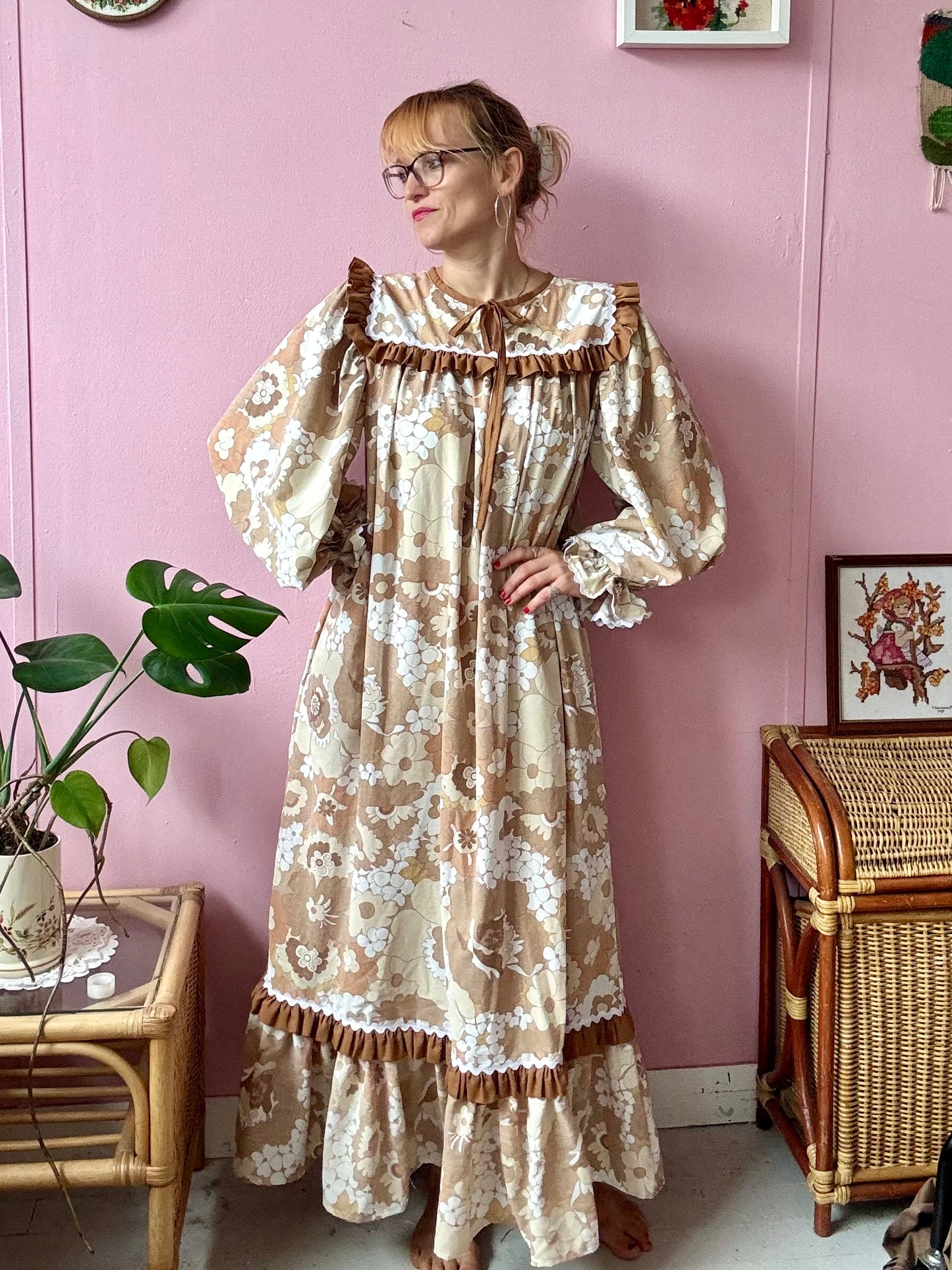 Brown floral maxi with long sleeves
