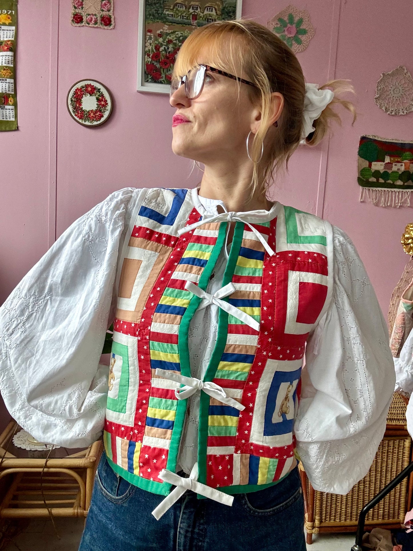 Patchwork vest with bears