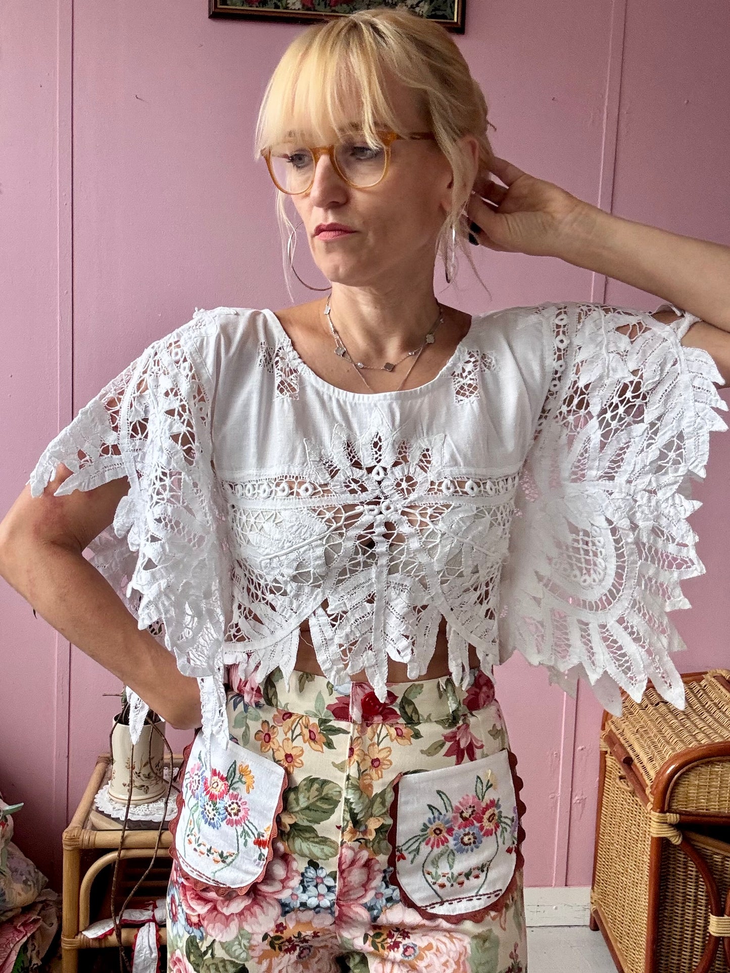 Ivory lace/cotton basic top