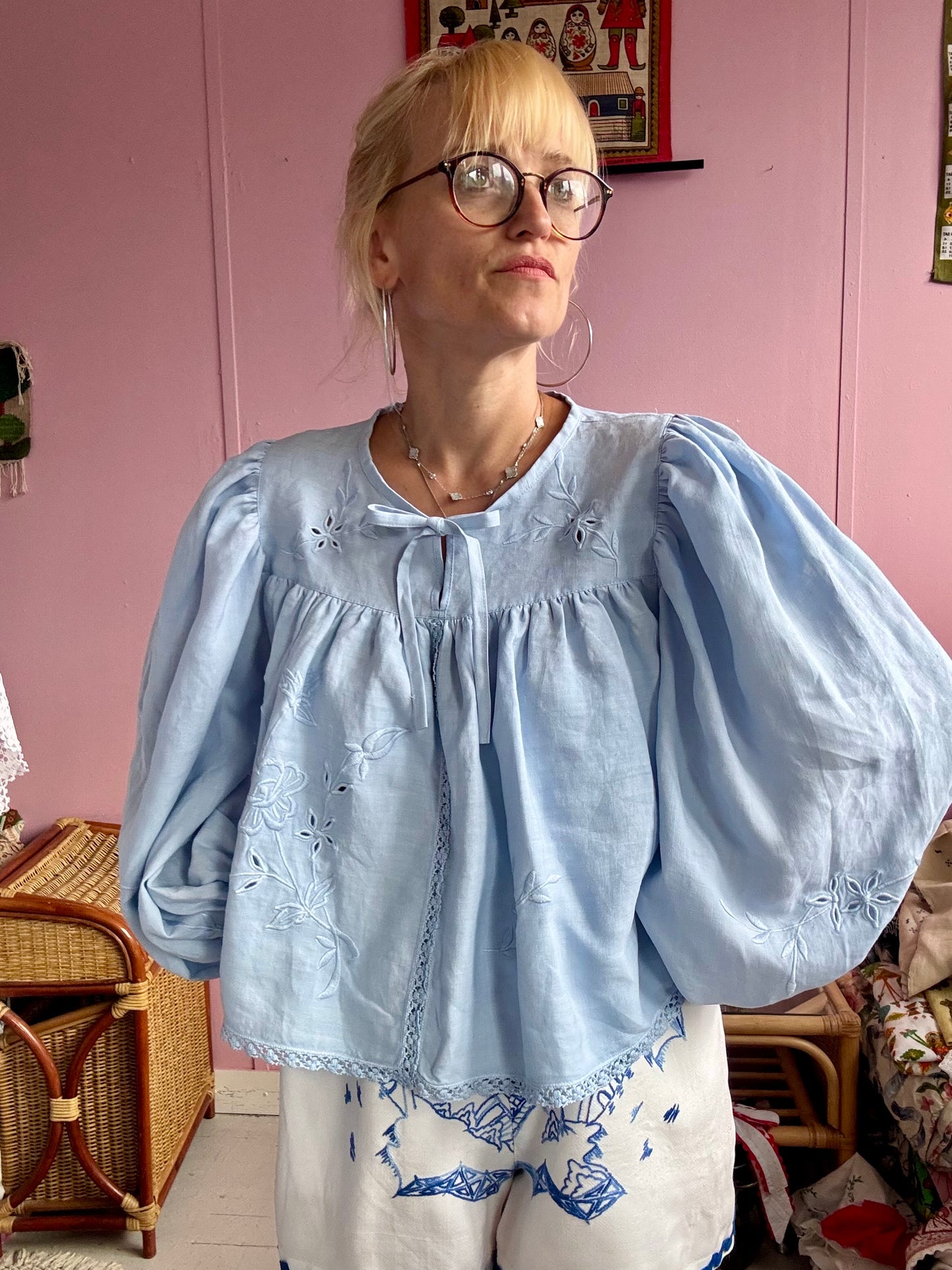 Light blue blouse with long sleeves
