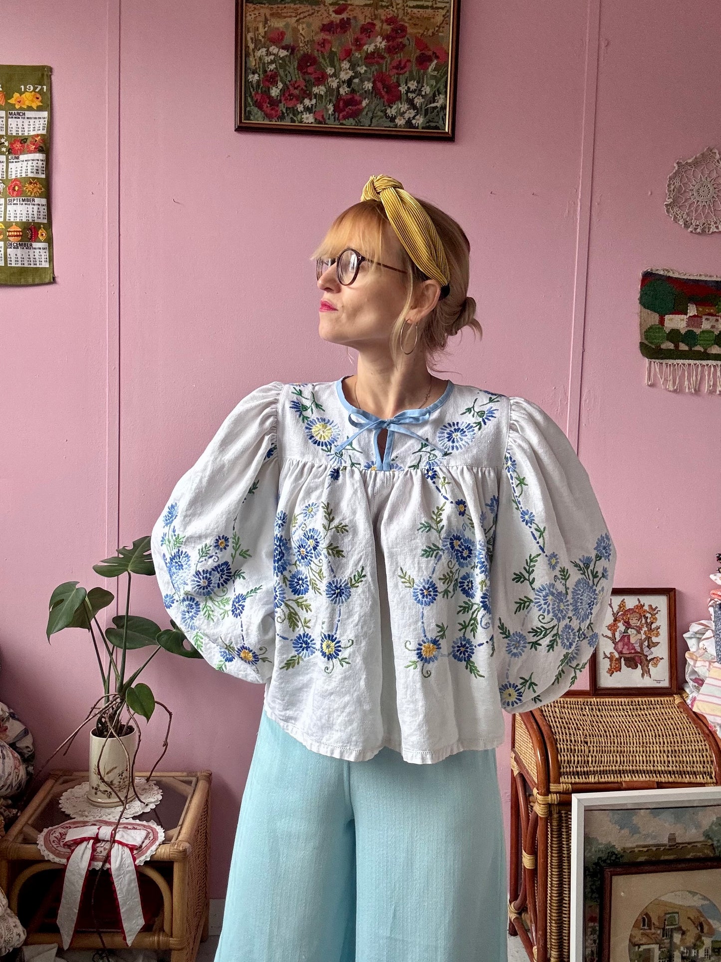 Blue floral blouse
