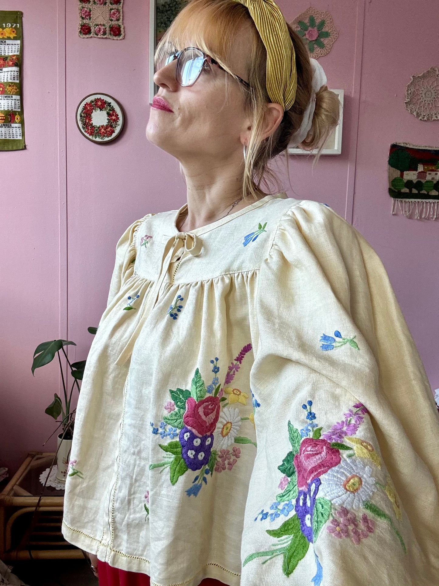 Yellow blouse with floral embroidery