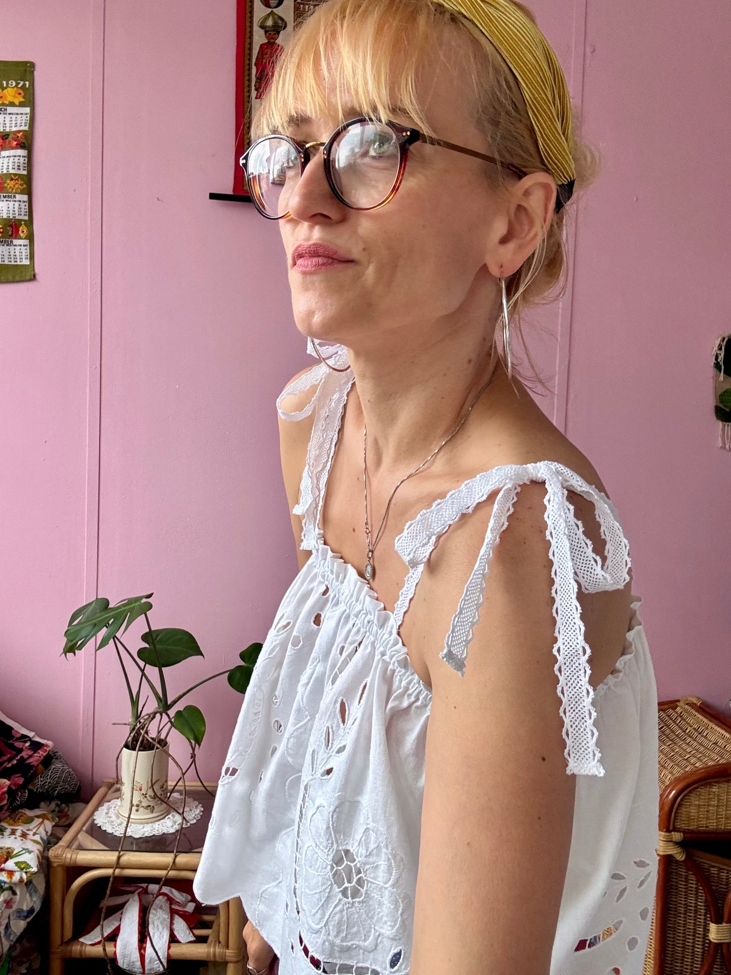 White summer top with lace straps