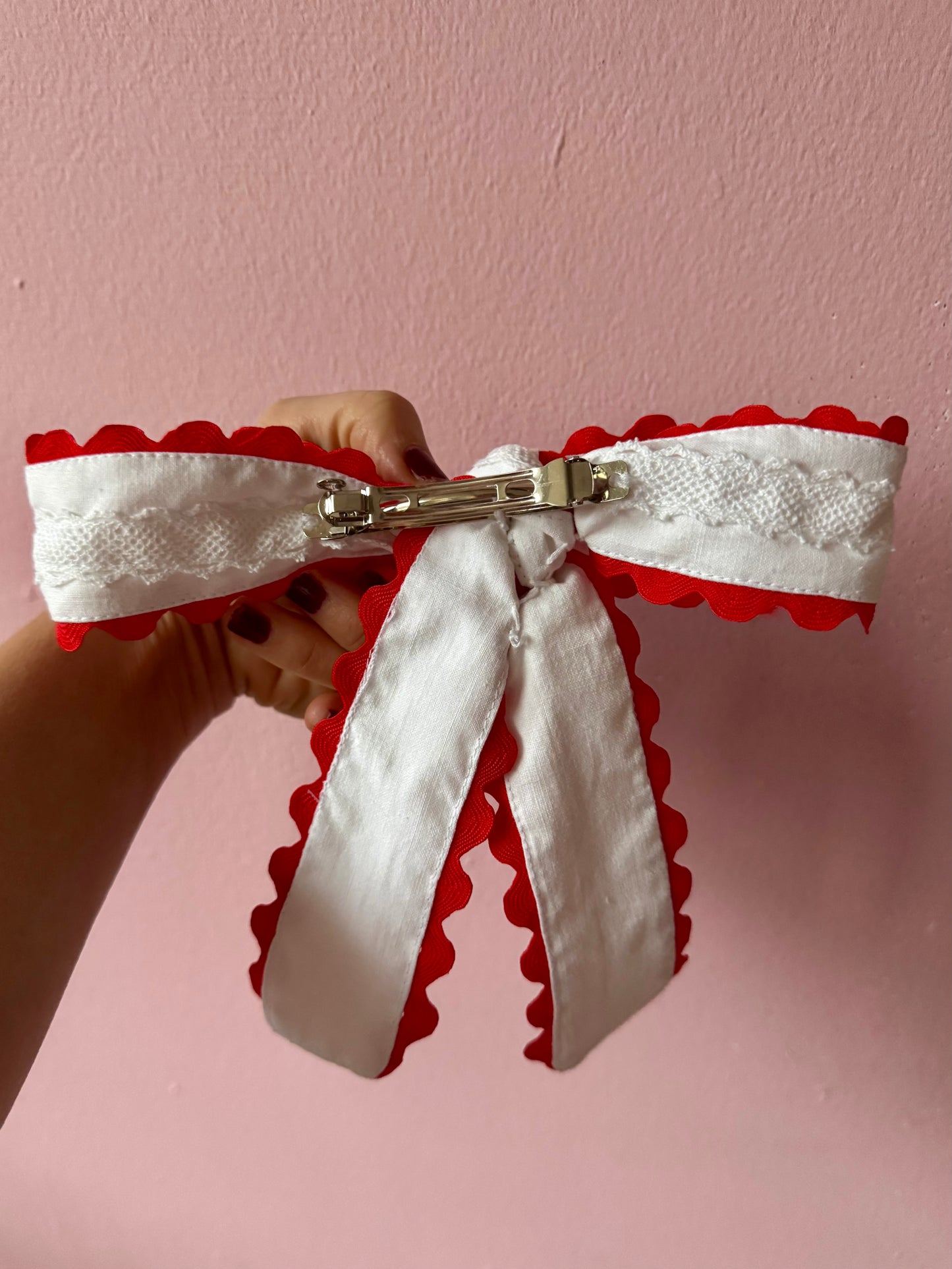 Red and white hair bow