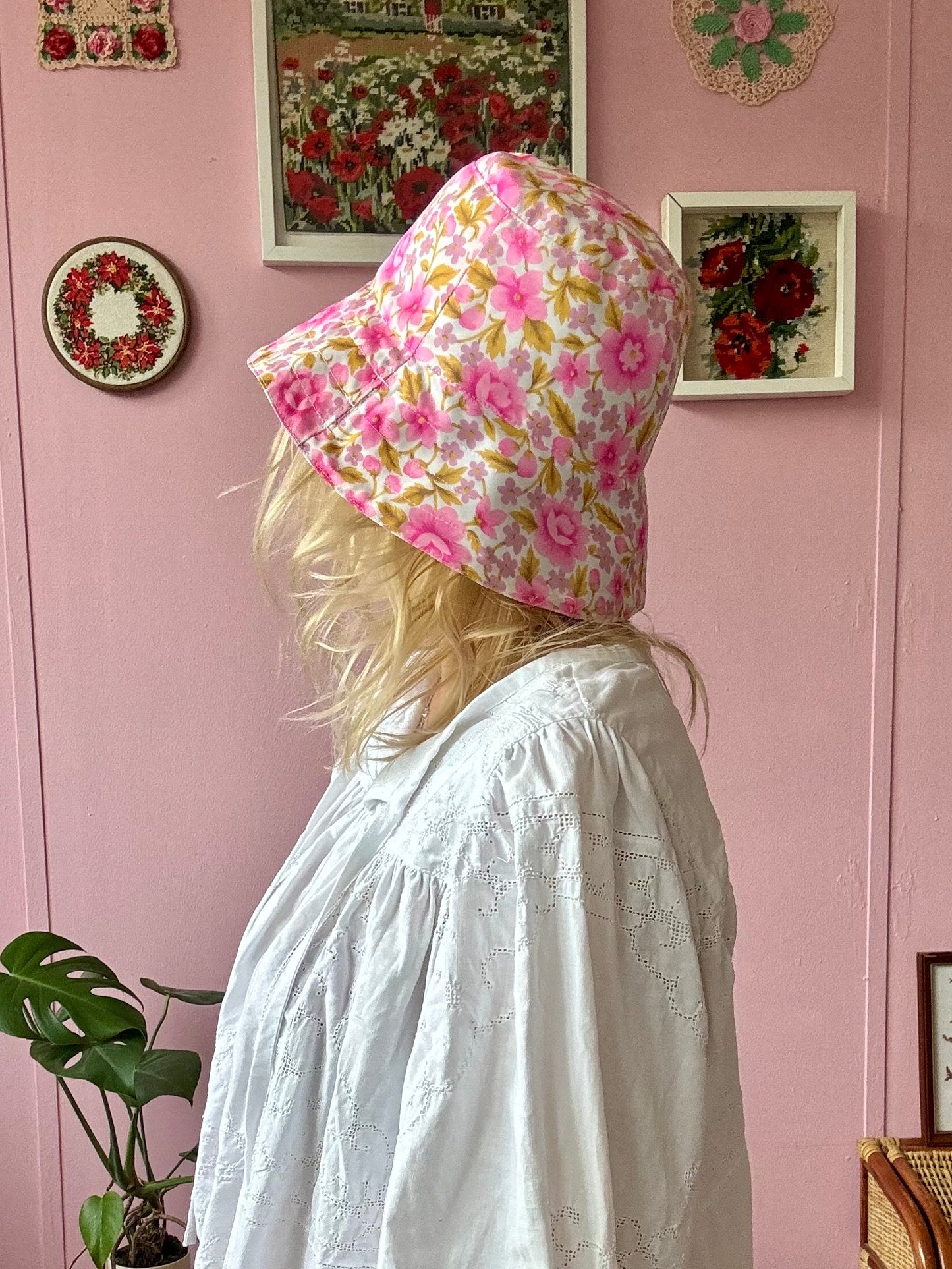 Pink and lilac floral bucket hat