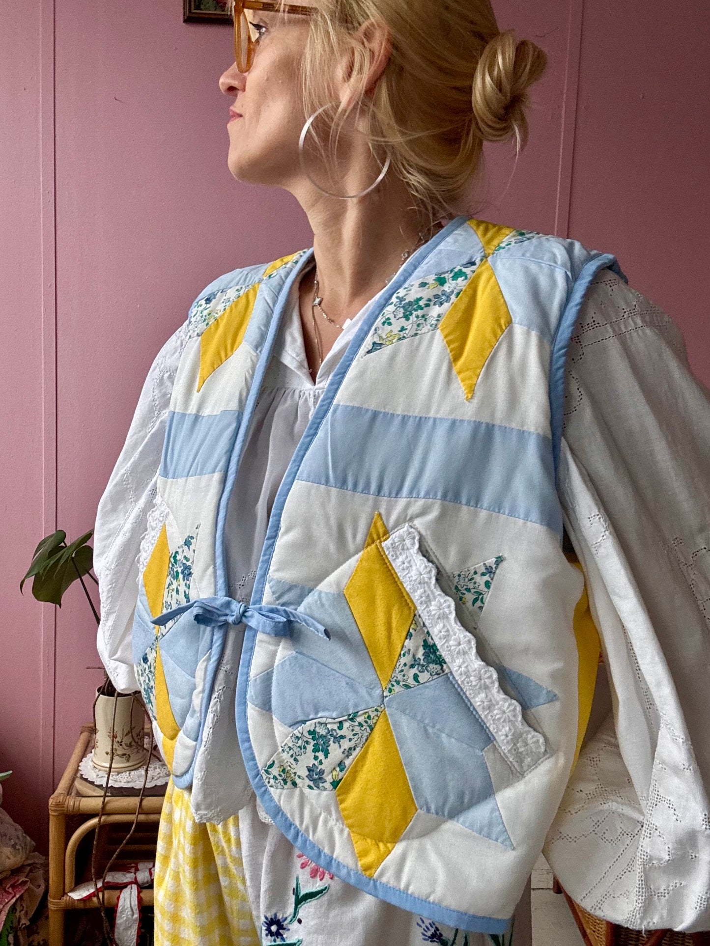 Blue/yellow patchwork vest