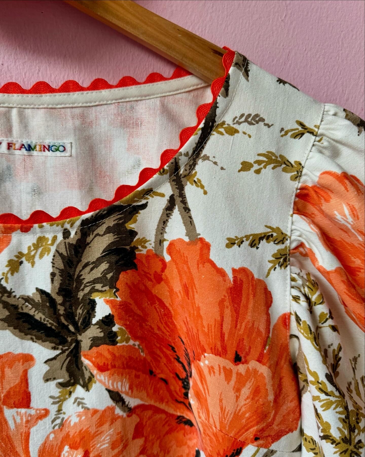 Orange poppies mini dress with long sleeves