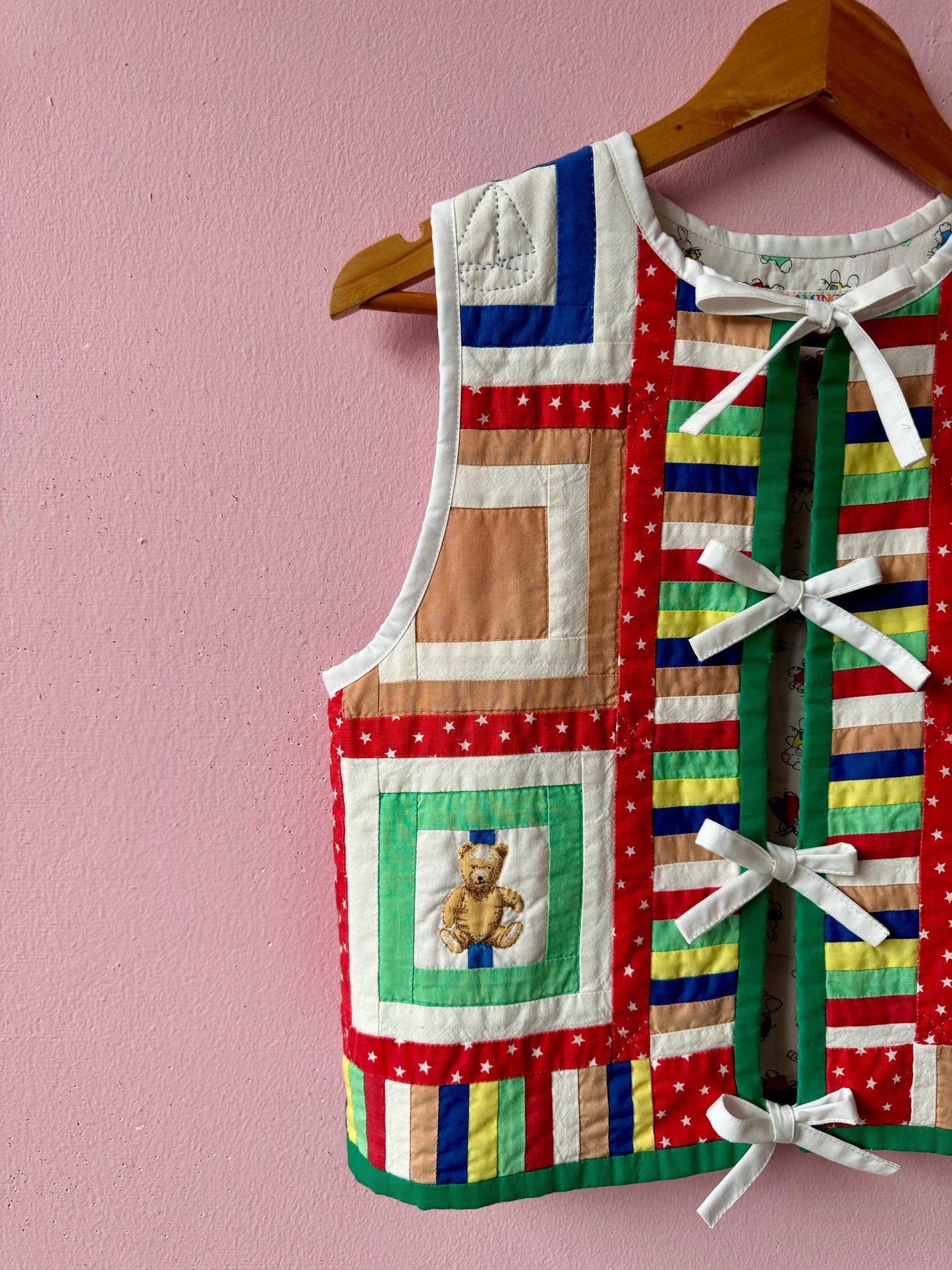 Patchwork vest with bears