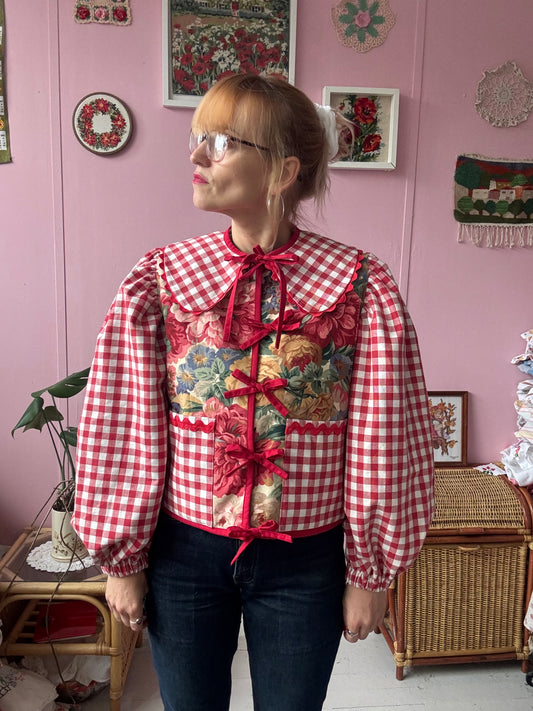 Floral and red gingham jacket