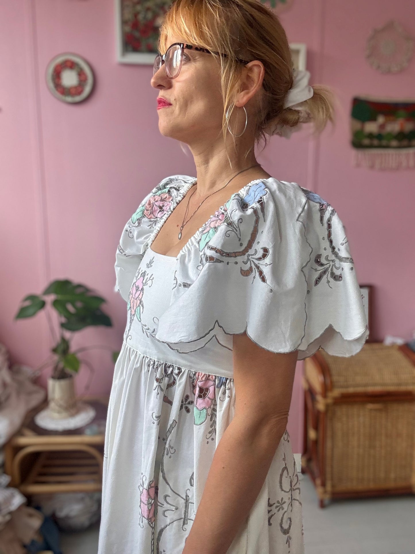 Ivory maxi dress with floral embroidery