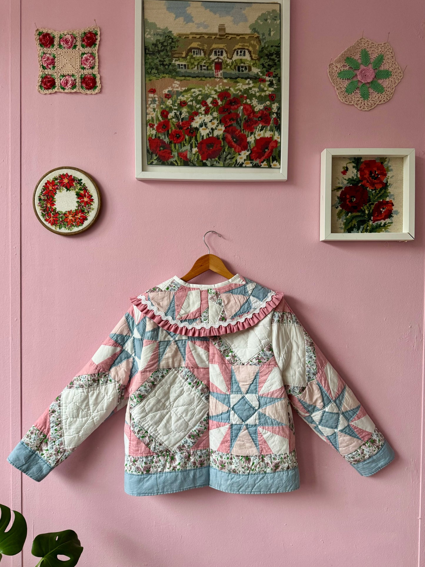 Pink/blue/white patchwork jacket