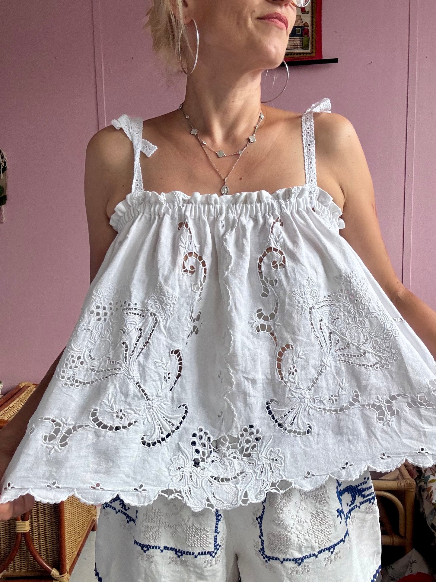 All white embroidery strappy top