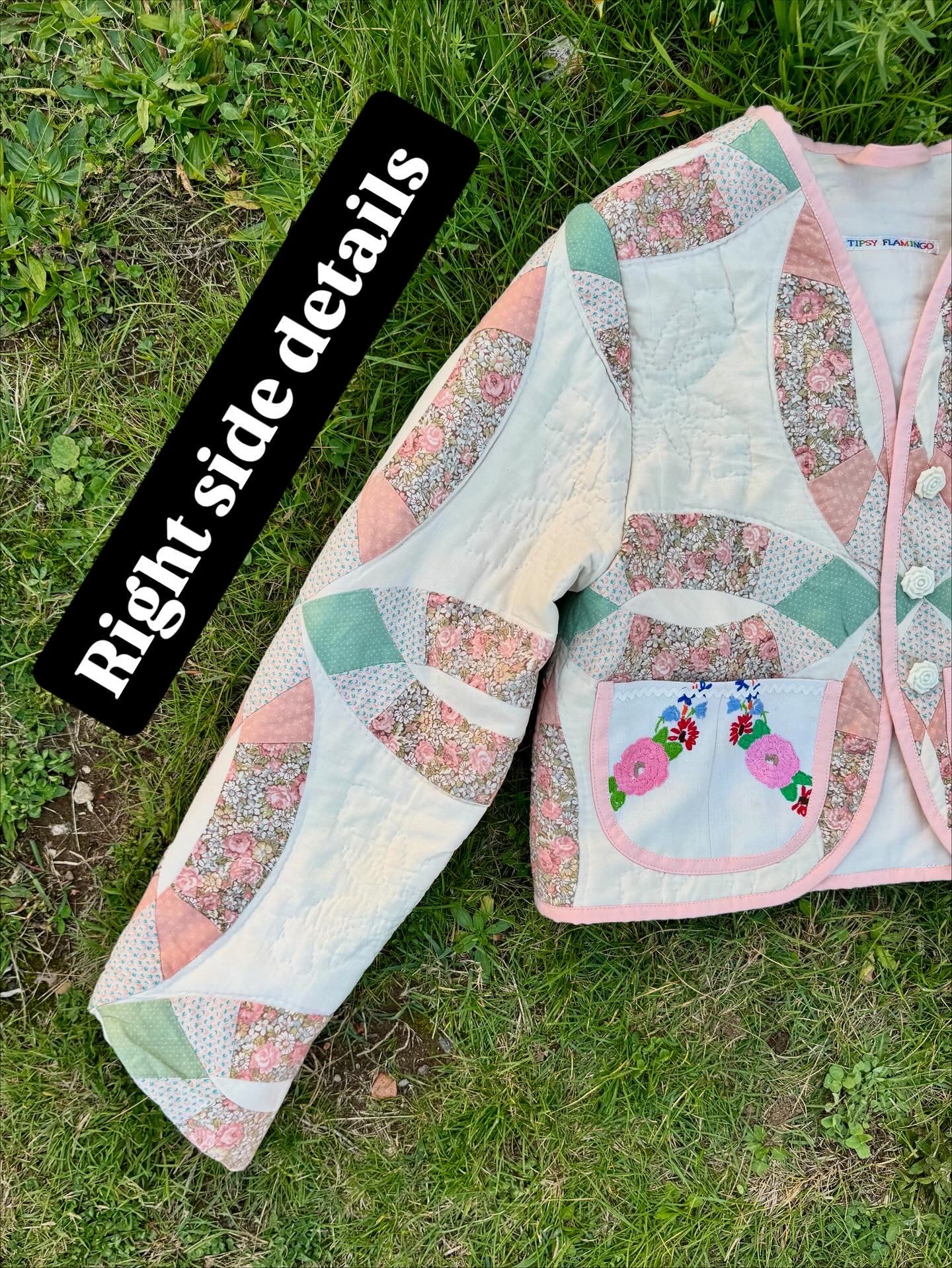Patchwork jacket with floral pockets