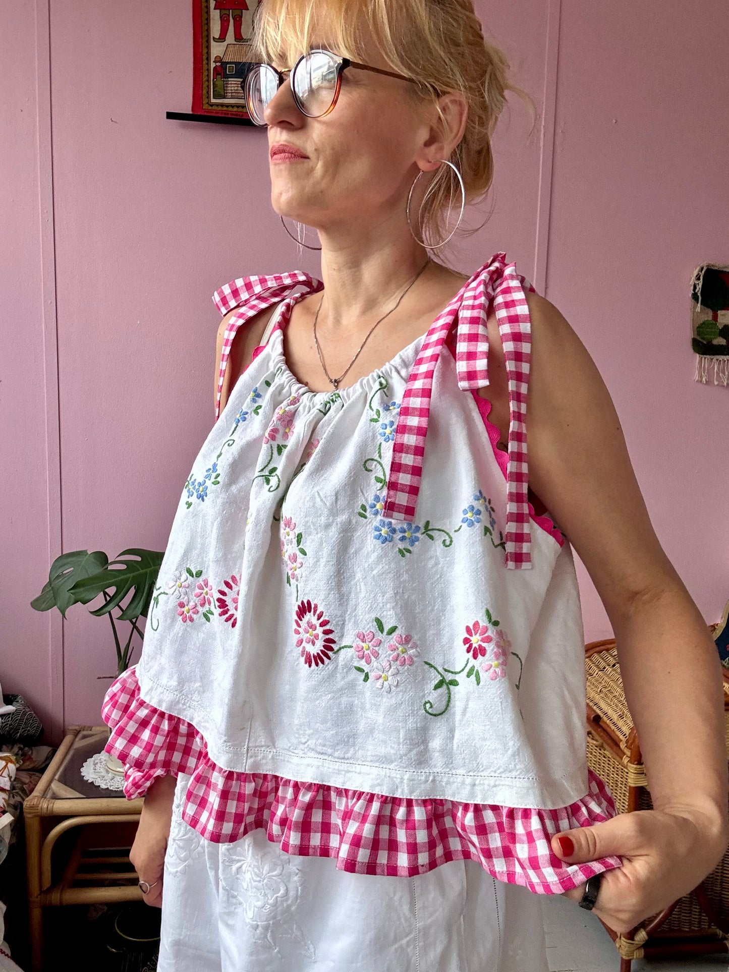 Floral and gingham top